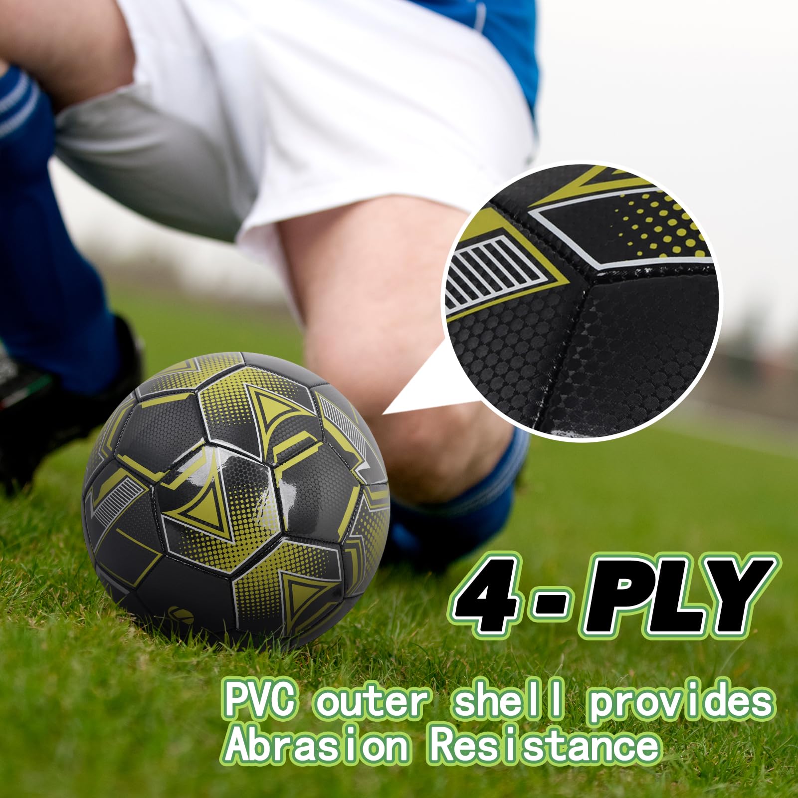 Pallone da Calcio in Pelle Misura 5 con Pompa, Pallone da Calcio per Allenamento Indoor e Outdoor
