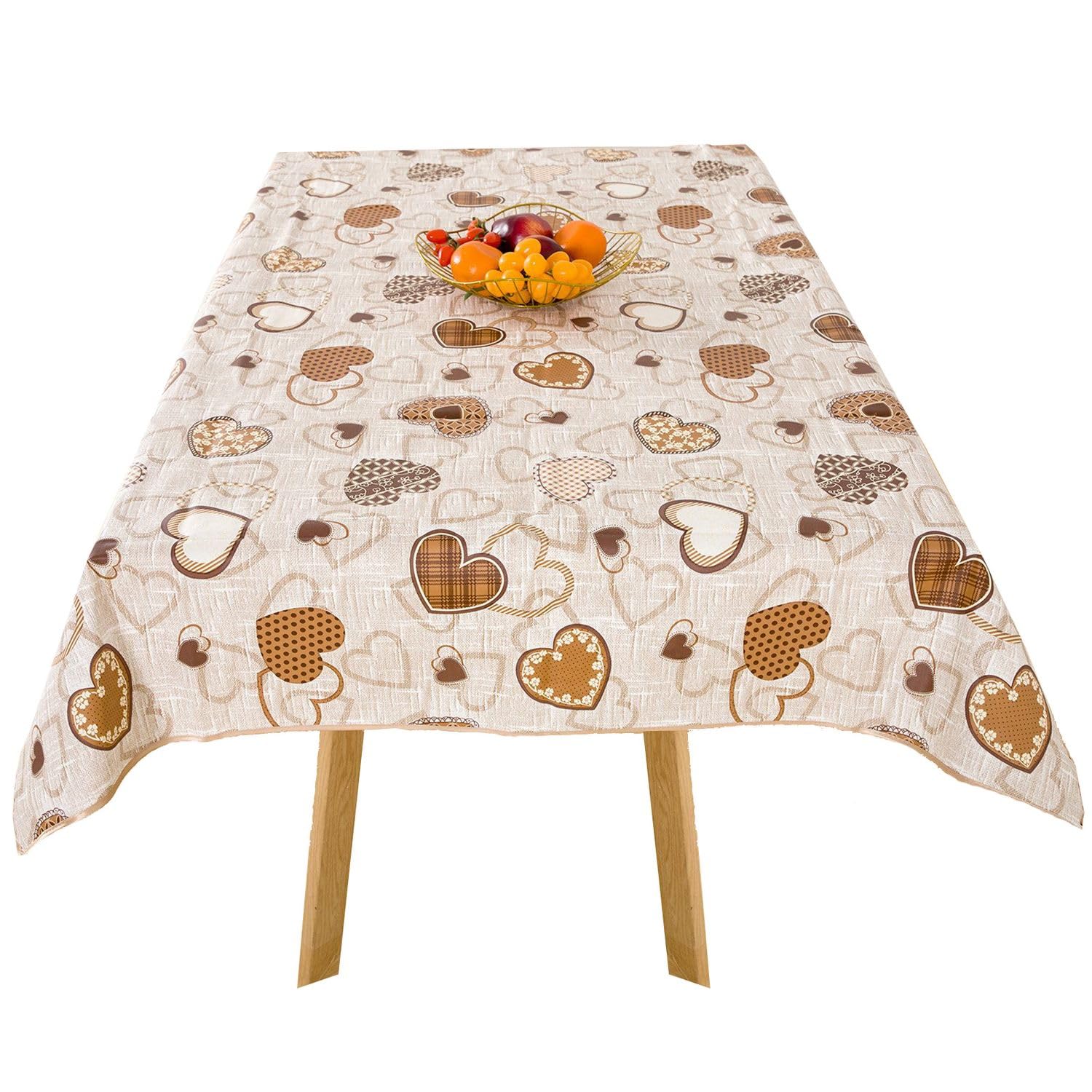 Texpot Hearts Oilcloth 160 X 220 Cm Oval With Washable Water-Repellent Polyester Garden Tablecloth