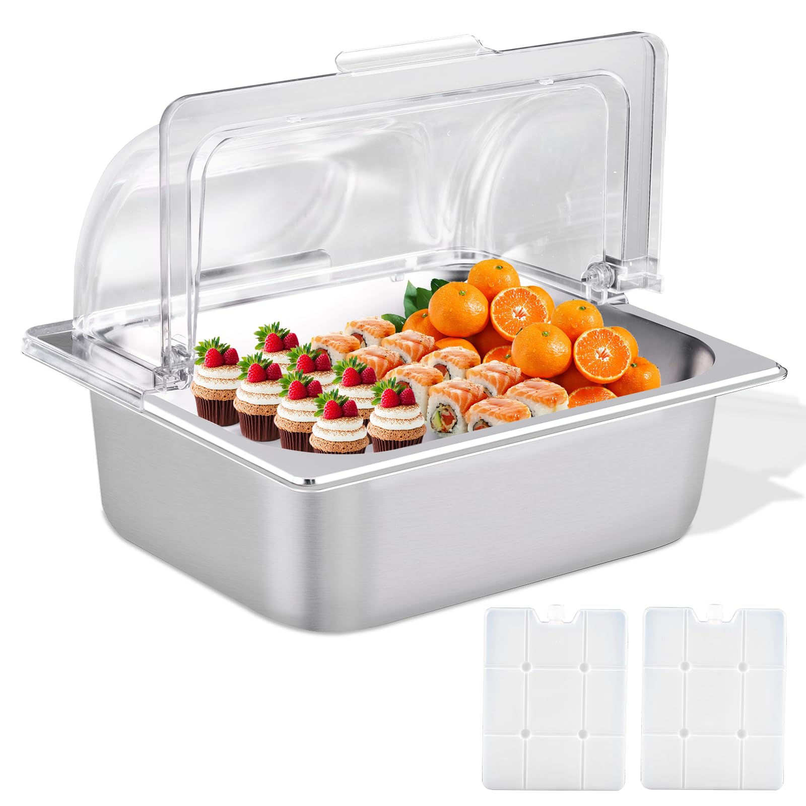 BAOSHISHAN Plateau de Service réfrigéré en Acier Inoxydable avec Couvercle de Conservation de la fraîcheur Plateau de Service réfrigéré pour Les fêtes, Les buffets, Les Snacks 33×27×25CM