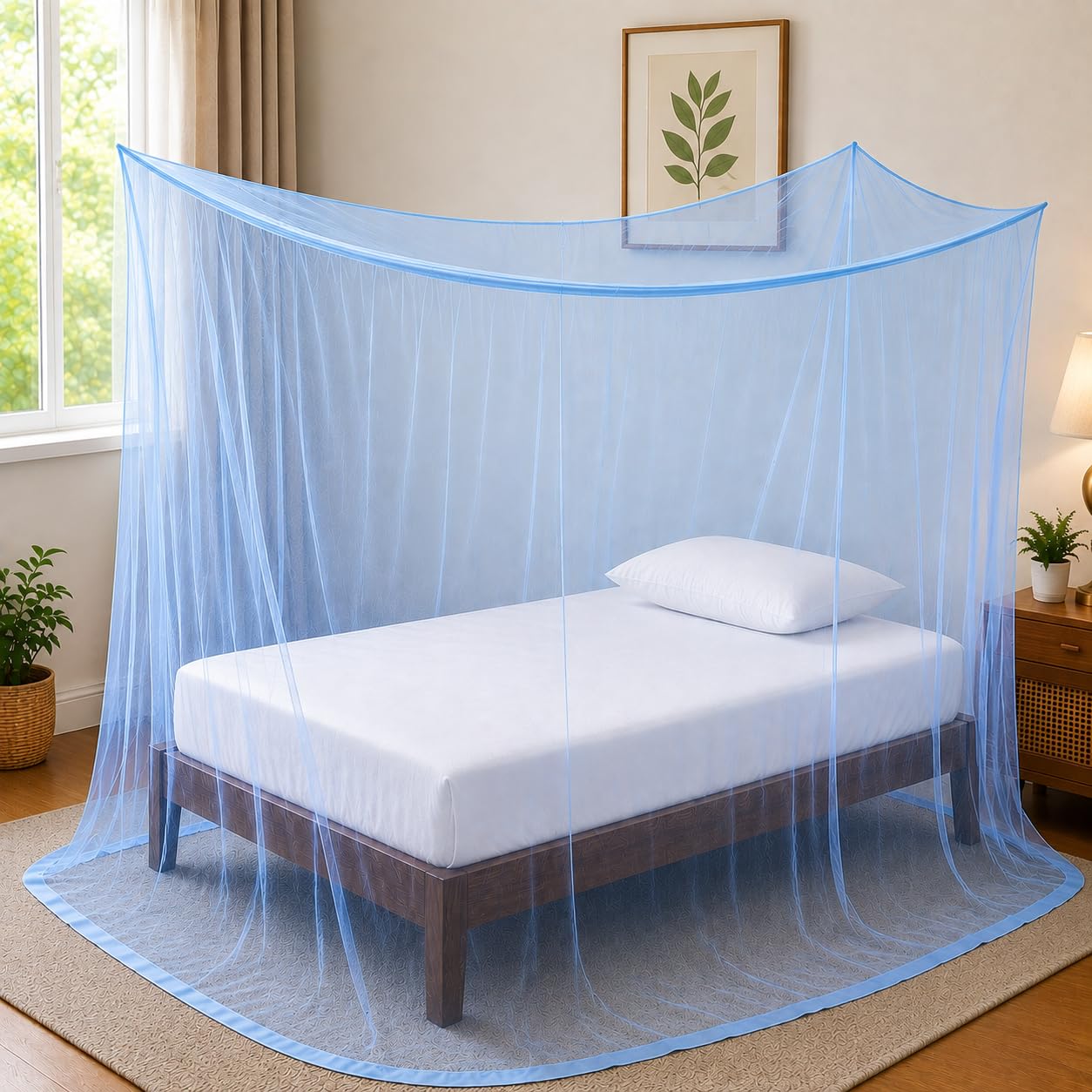 divayanshi foldable polycotton mosquito net (machhardani) for single bed (blue, 4 x 6.5 ft) | strong & breathable | easy setup, lightweight, portable & ideal for home & travel