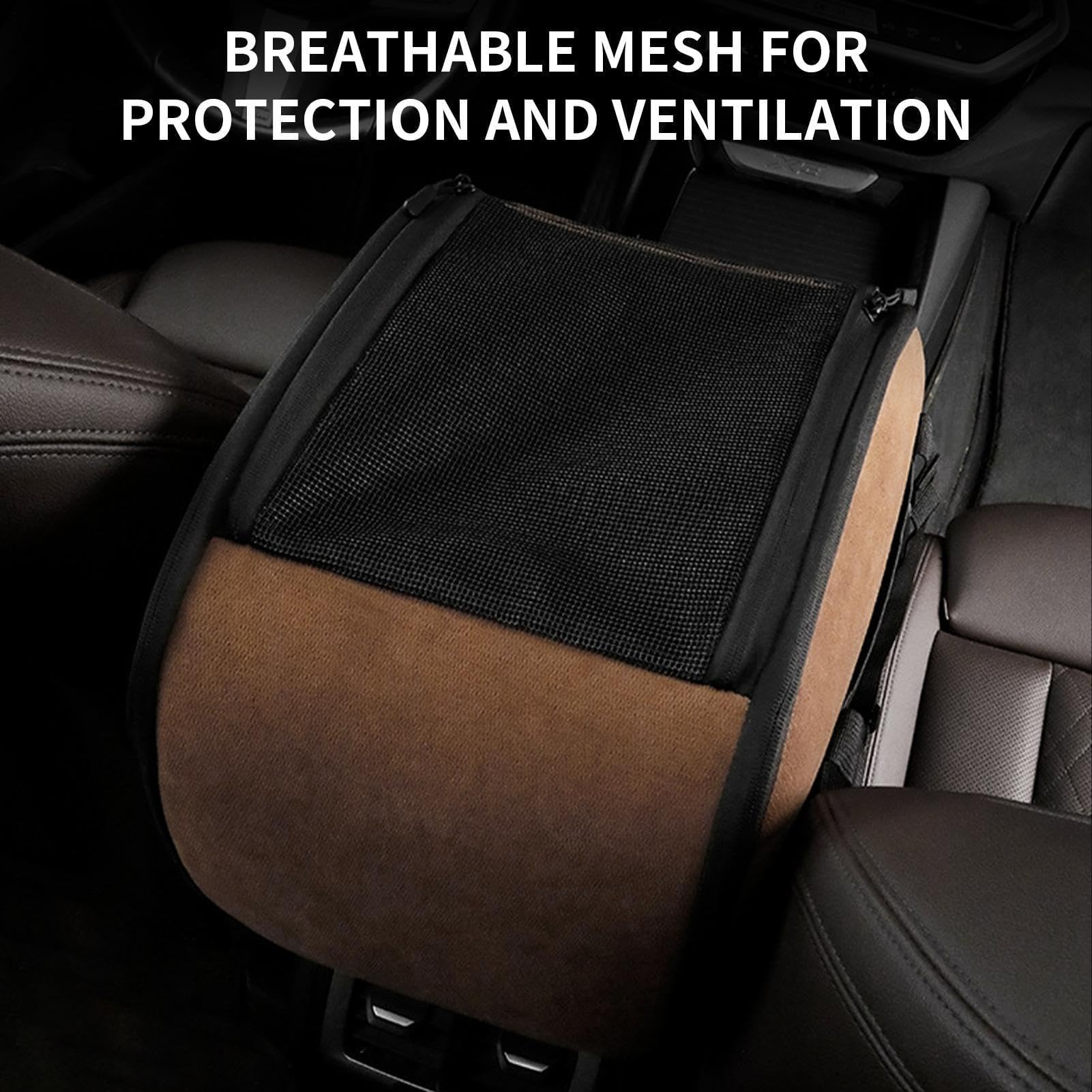 Hunde Autositz Mittelkonsole für Renault Captur II I/Captur E-Tech 2019-2024 2025, Wasserdicht Waschbar Kuschelig Reisesitz Chenille Stoff Atmungsaktiv Sicherheit Haustierbett,Brown