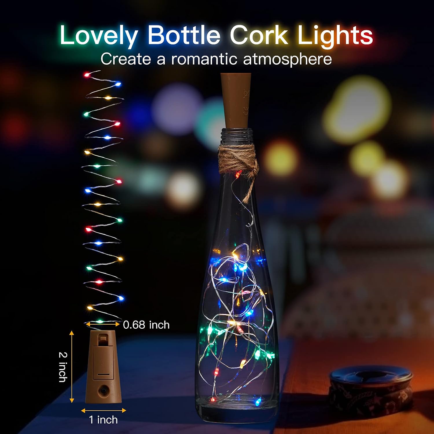 Wine Bottle Lights with Cork, Twinkle Lights 10 Pack 20 LED Waterproof Battery Operated Cork Lights, Silver Wire Mini Fairy Lights for Liquor Bottles DIY Party Christmas Wedding Décor Multicolor