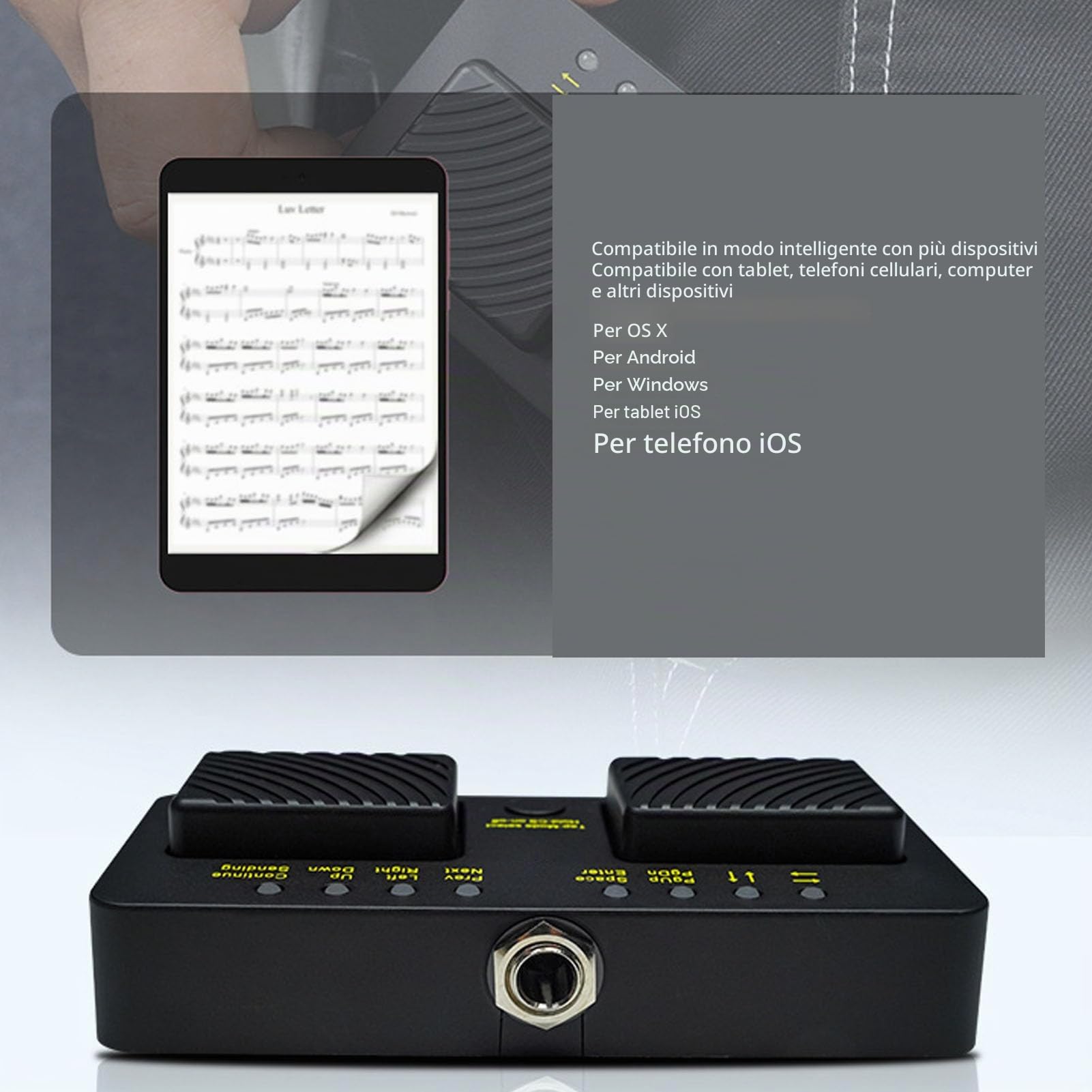 Girapagina Bluetooth, Funzionamento Silenzioso, Pedale Girapagina Wireless, Controller Pagina Spartiti, Interruttore a Pedale, per PC, Portatile, Tablet, Smartphone, Uso Diverso