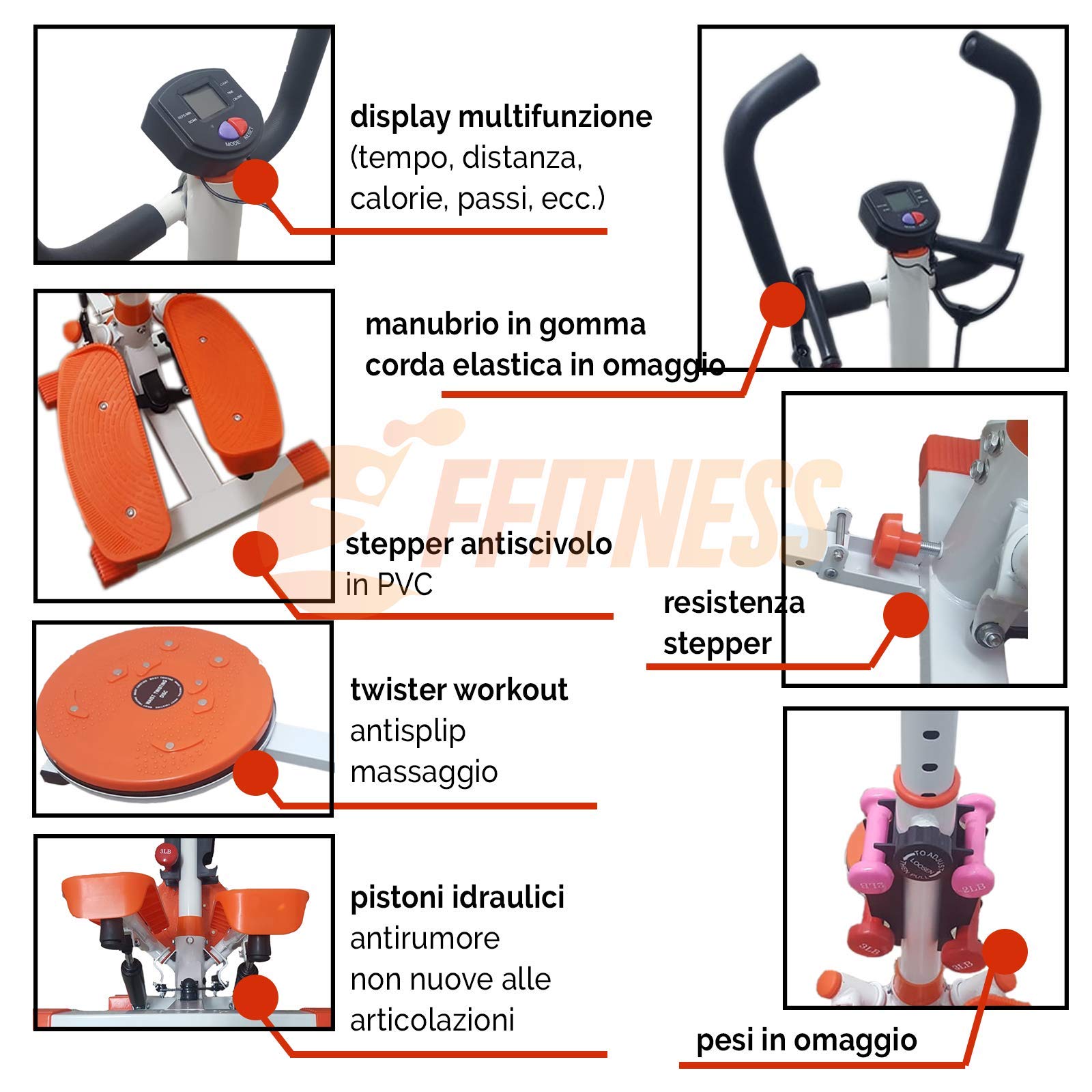 FFitness Stepper Twister Ffitnes, Strumento Professionale Multifunzione per l'home Fitness Unisex Adulto, Bianco, Medium