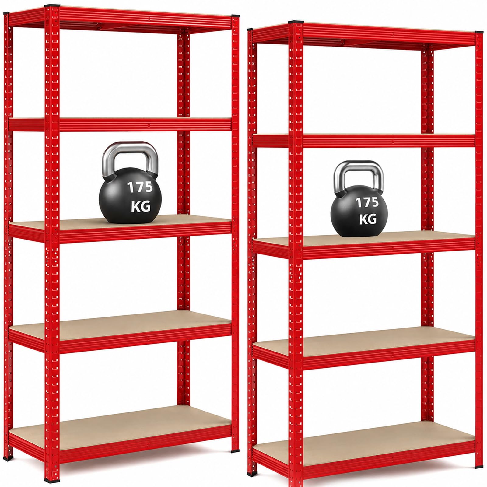 Garage Shelving Units,5 Tier Shelving Unit Garage Shelves Storage Shelf Heavy Duty Shed Storage Racking Shelf Metal Boltless for Warehouse Workshop Office (Red, 2pack-70X30X150)