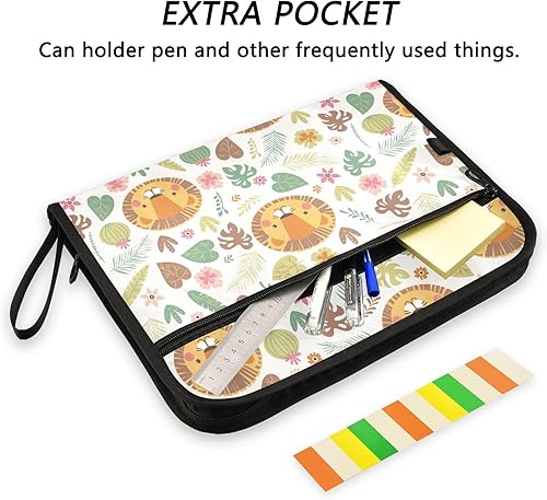 Miniatura 2 de Carpeta archivadora de plantas tropicales con diseño de león, 13 bolsillos, tamaño A4, tamaño carta, con cierre de cremallera, organizador de