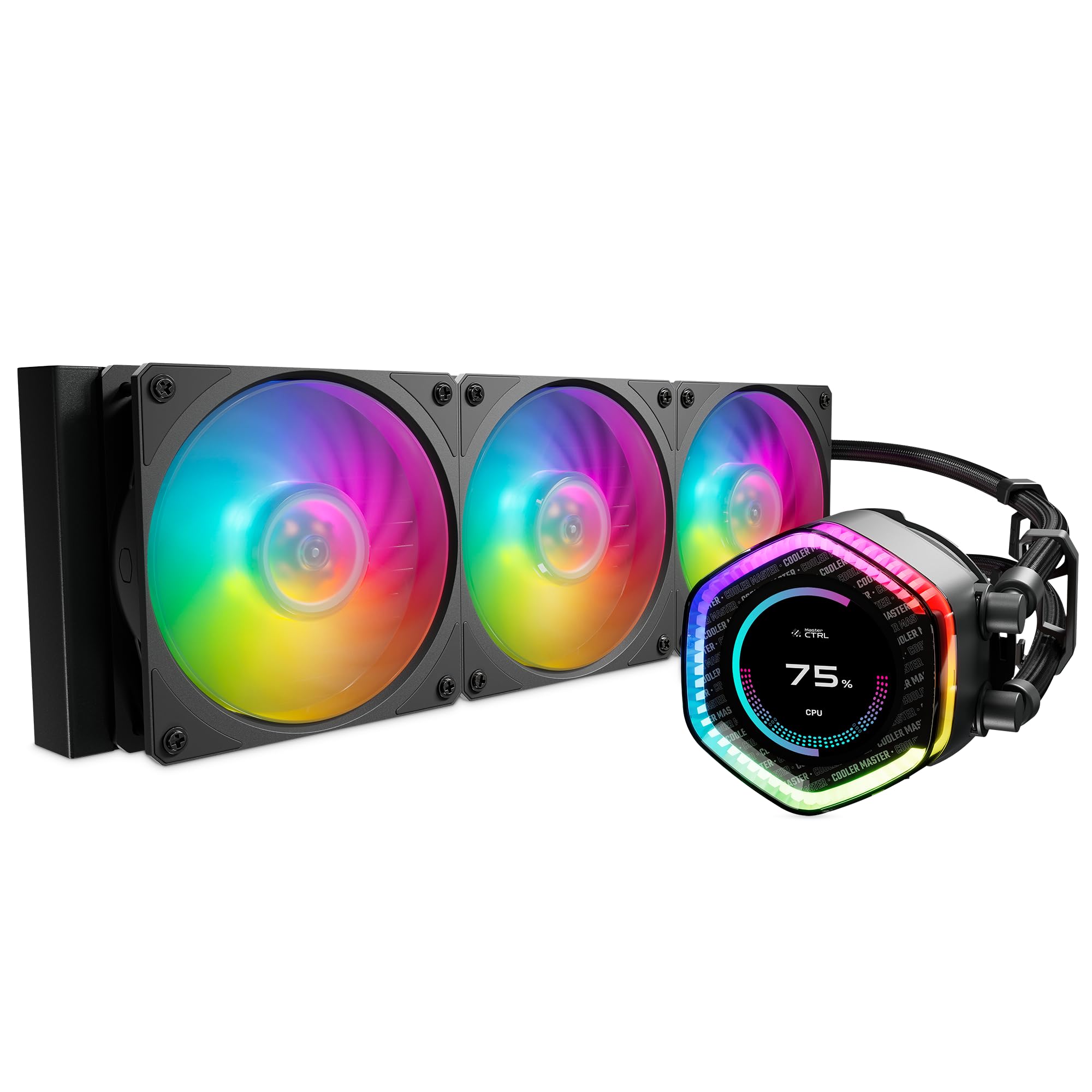 MasterLiquid 360 Ion CPU Liquid Cooler - 2.1" LCD Display, AIO Water Cooling System, Gen X Dual-Chamber Pump, Mobius 120P ARGB Fans, Addressable Gen 2 RGB, LGA1700 & AM5 Brackets