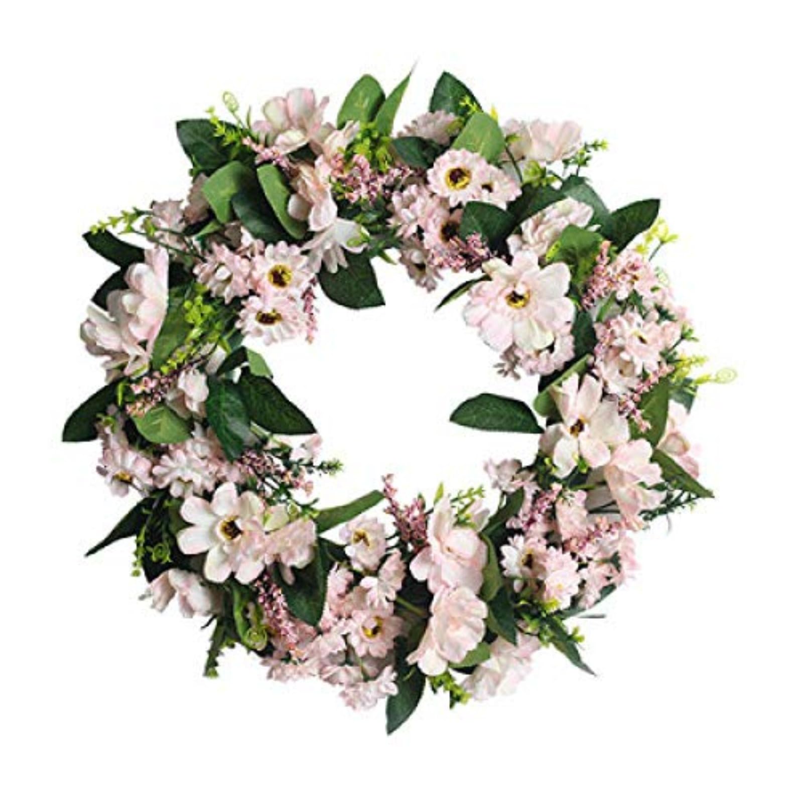 Artificial Spring Wreath 45cm Light Pink Floral Wreath for Front Door, All Season Summer Wreath with Greenery for Home Decor (light pink)