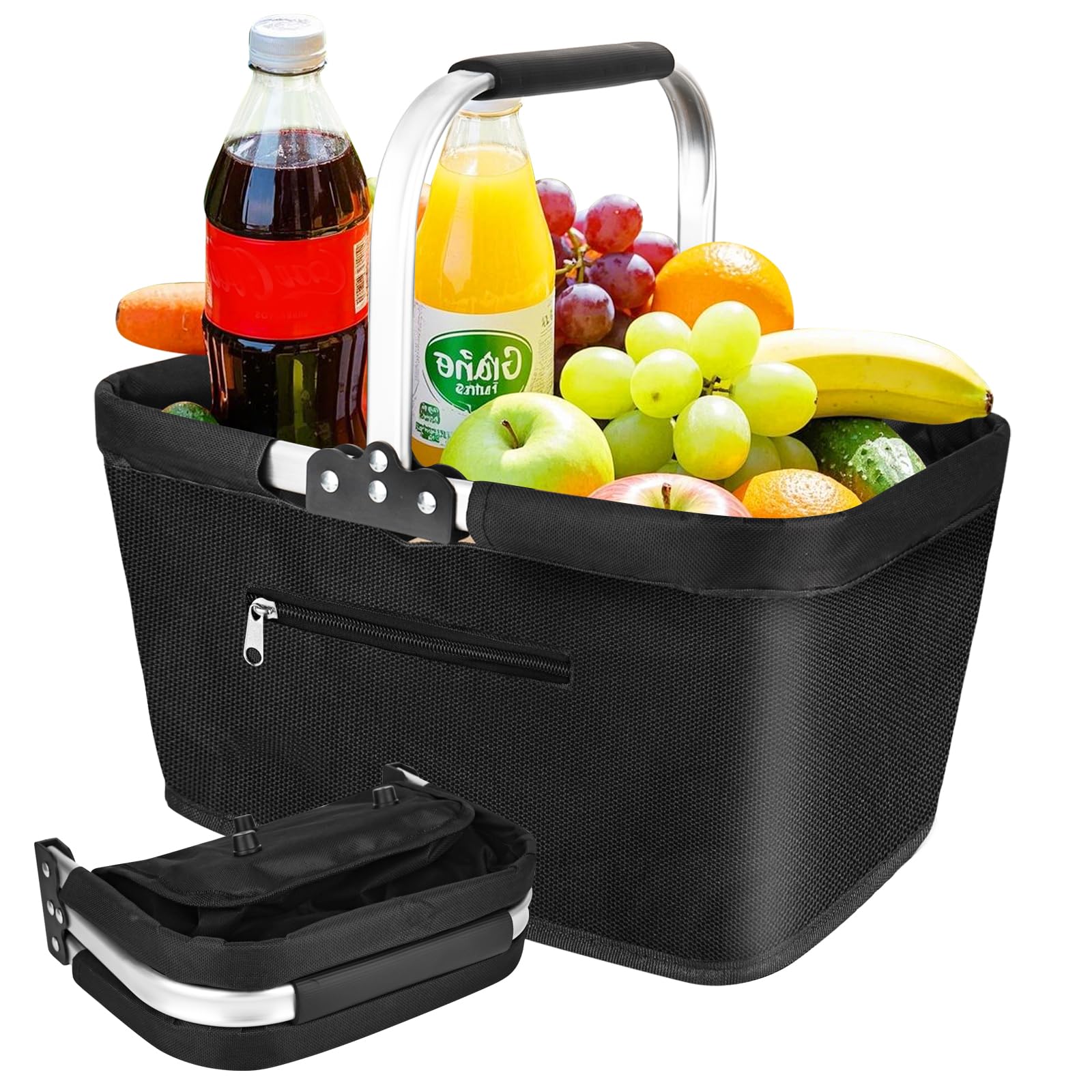 Panier à Provisions Relaxdays - Pliable - Panier Pique-nique - 25 L Sac A Provisions Panier Bleu