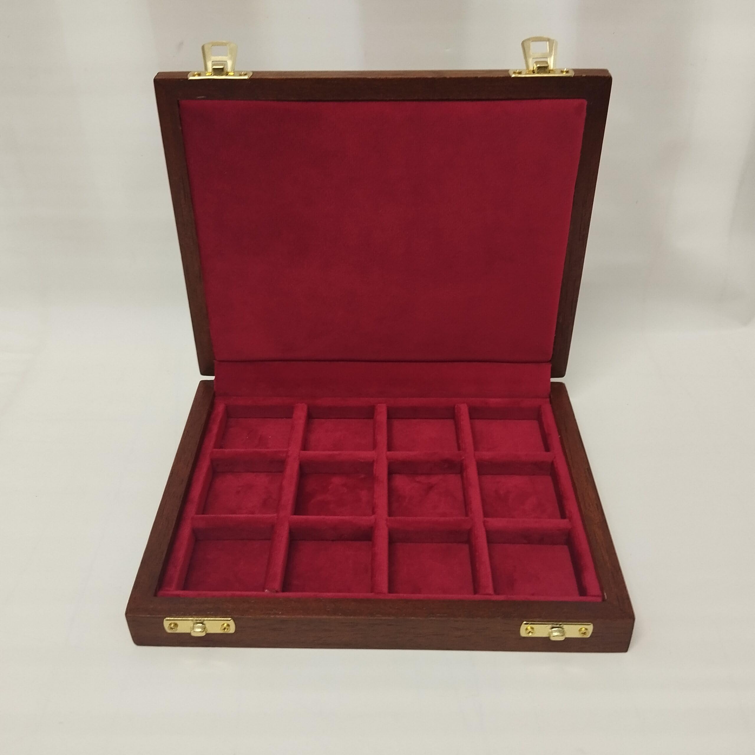 Coins&More Cofanetto per monete e medaglie da collezione 12 caselle 40x40 mm in legno e velluto artigianale Made in Italy