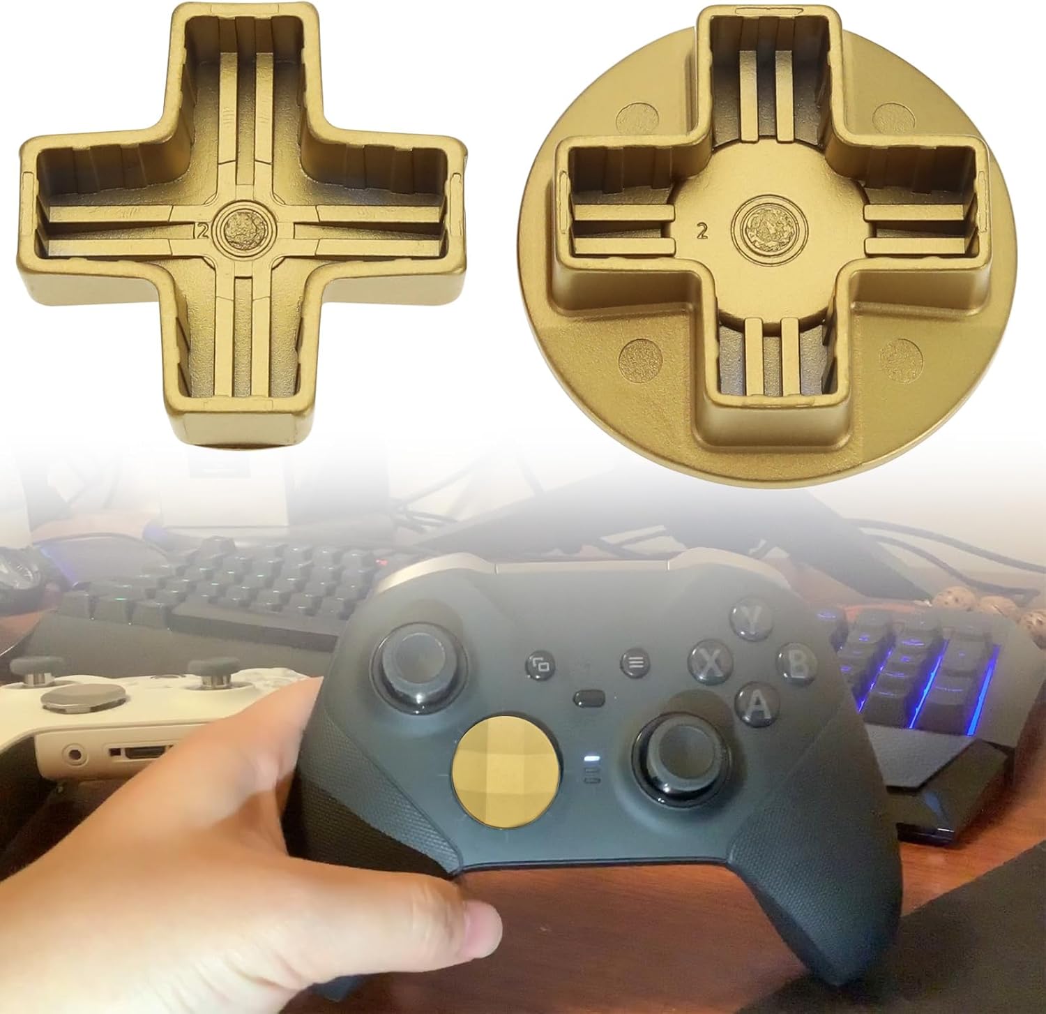 ECSiNG 2Pcs Metal D-Pads Paddles Replacement Parts Directional Pad Kits Compatible with Xbox One Elite Series 2 Compatible with Xbox Elite 2 Core, Gold
