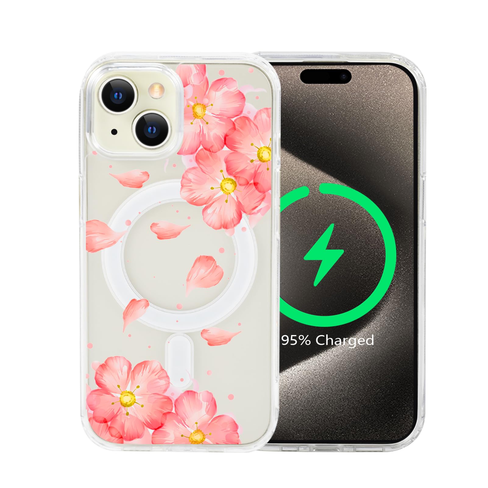 Tcaraersing For IPhone 11 Pro 5.8" For Magnetic Clear Flower Case, Compatible With MagSafe, Floral Pattern Transparent Shockproof PC Back Soft TPU Slim Thin Cover For Girls Women - Colorful Floral