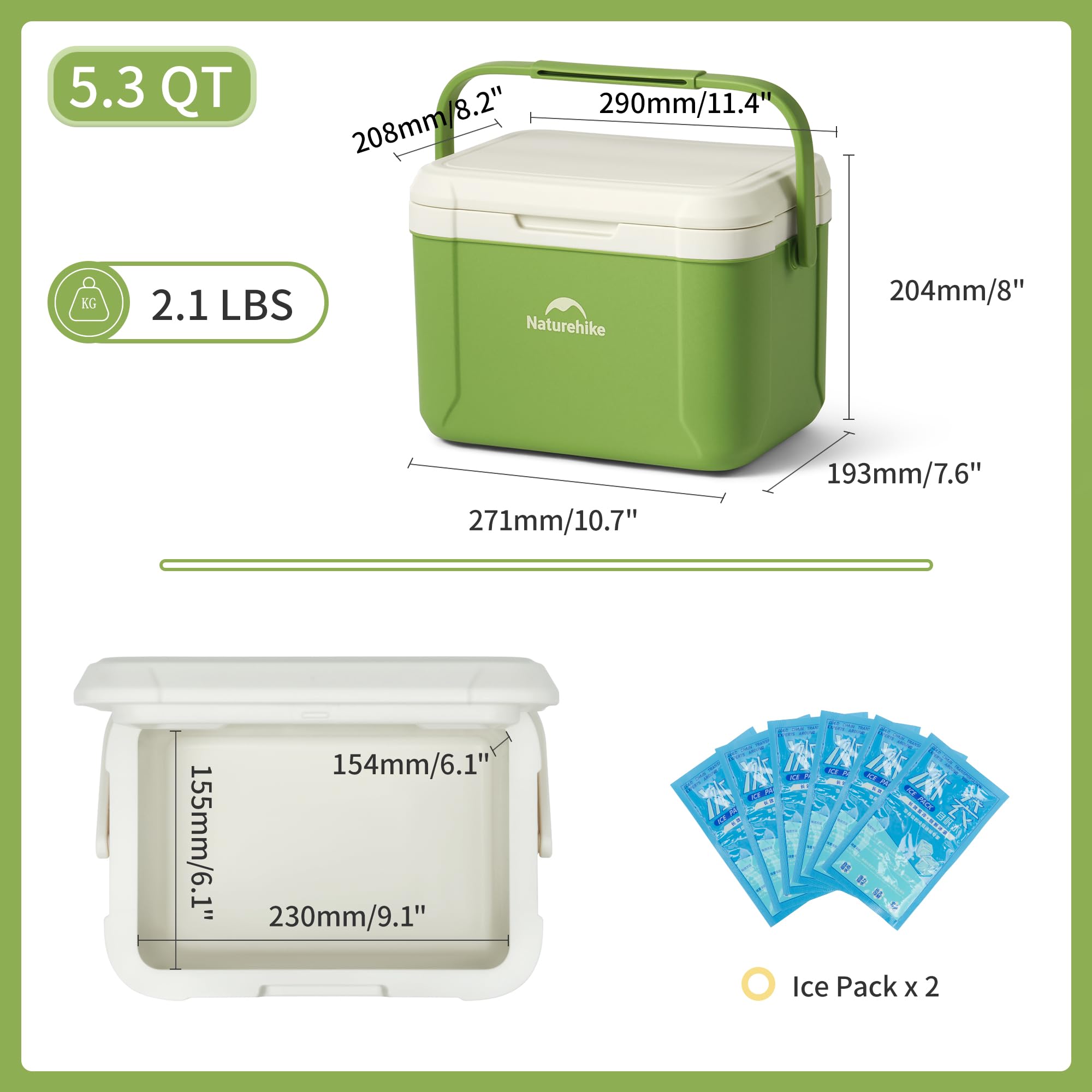 Enfriador duro de 5.3 cuartos de galón, mini caja de hielo aislada, enfriador portátil de retención de hielo para playa, camping, picnic, pesca, barbacoa 7