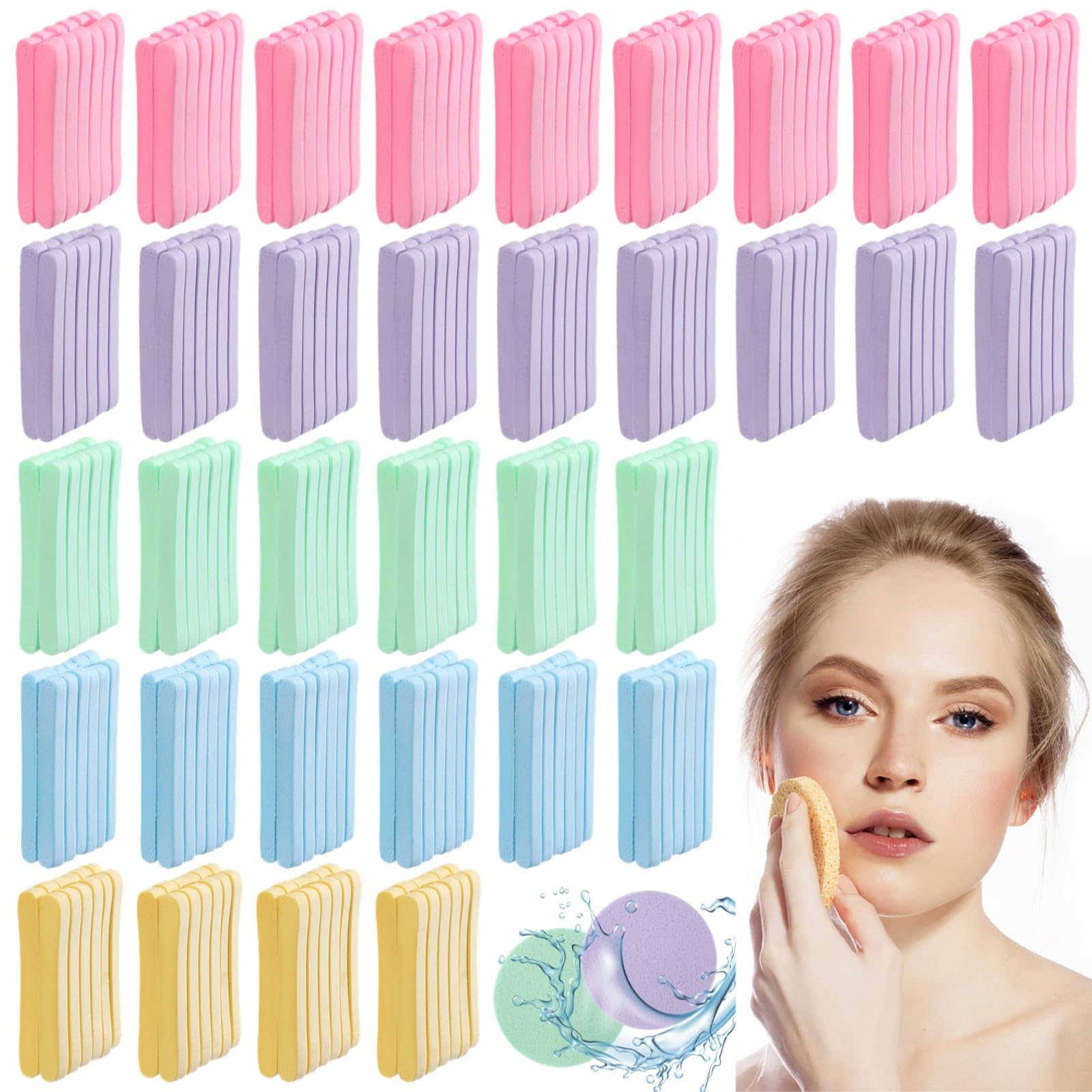 600 Stk. komprimierte Gesichtsschwämme, runde PVA-Schwammpads für Reinigung und Make-up, Reinigungsschwämme für Damen, 5 Farben, praktisch für Alltag, Kosmetik und Reise