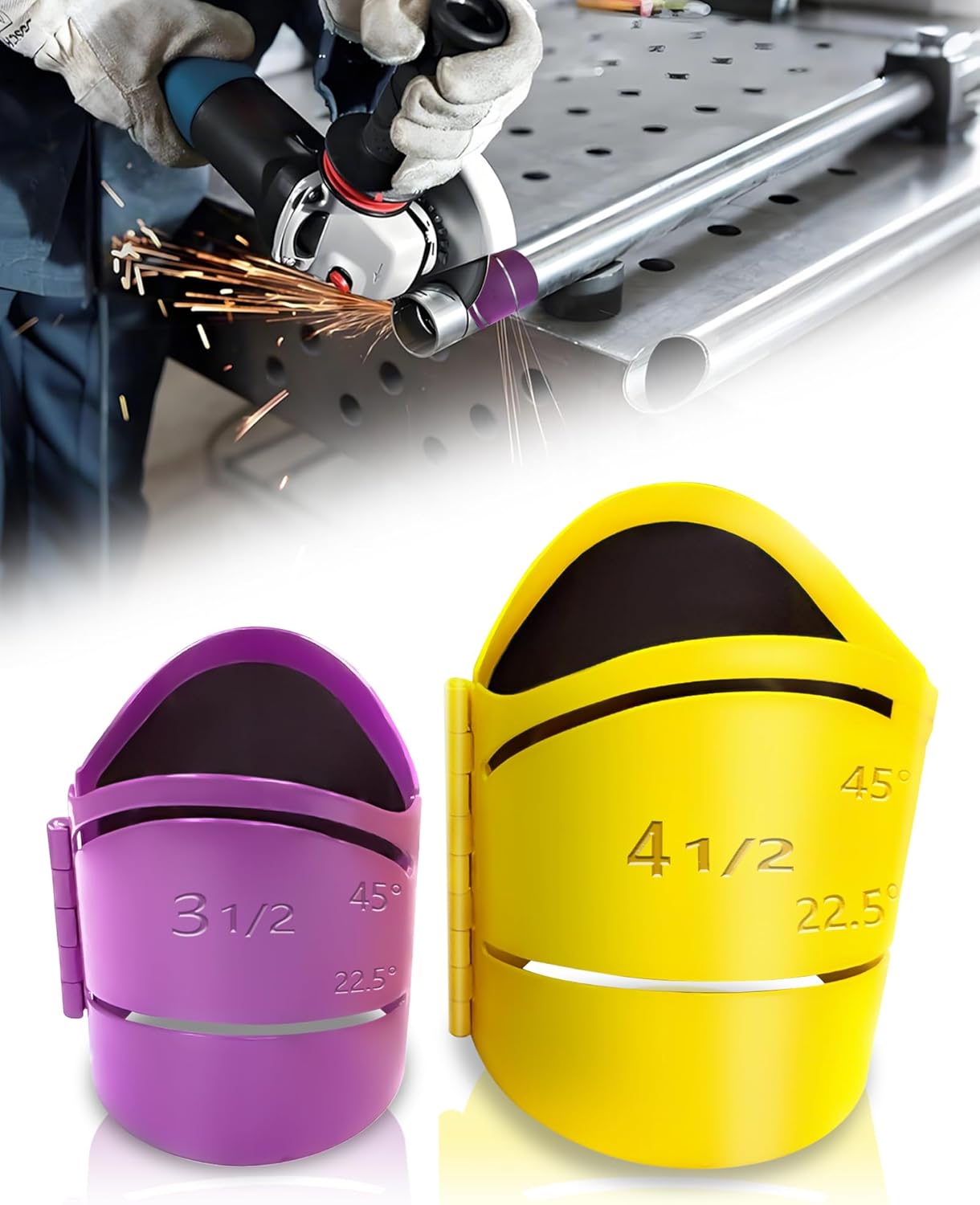 Metal Pipe Cutting Guide Kit Includes Sizes 3-1/2 inch, 4-1/2 inch, Pipe Saddle Template Cutting Guide Fit for Pro Pipe Cutting Guide,Saddle Cuts at 22.5° 45° 90° (3-1/2 in + 4-1/2 Inch)