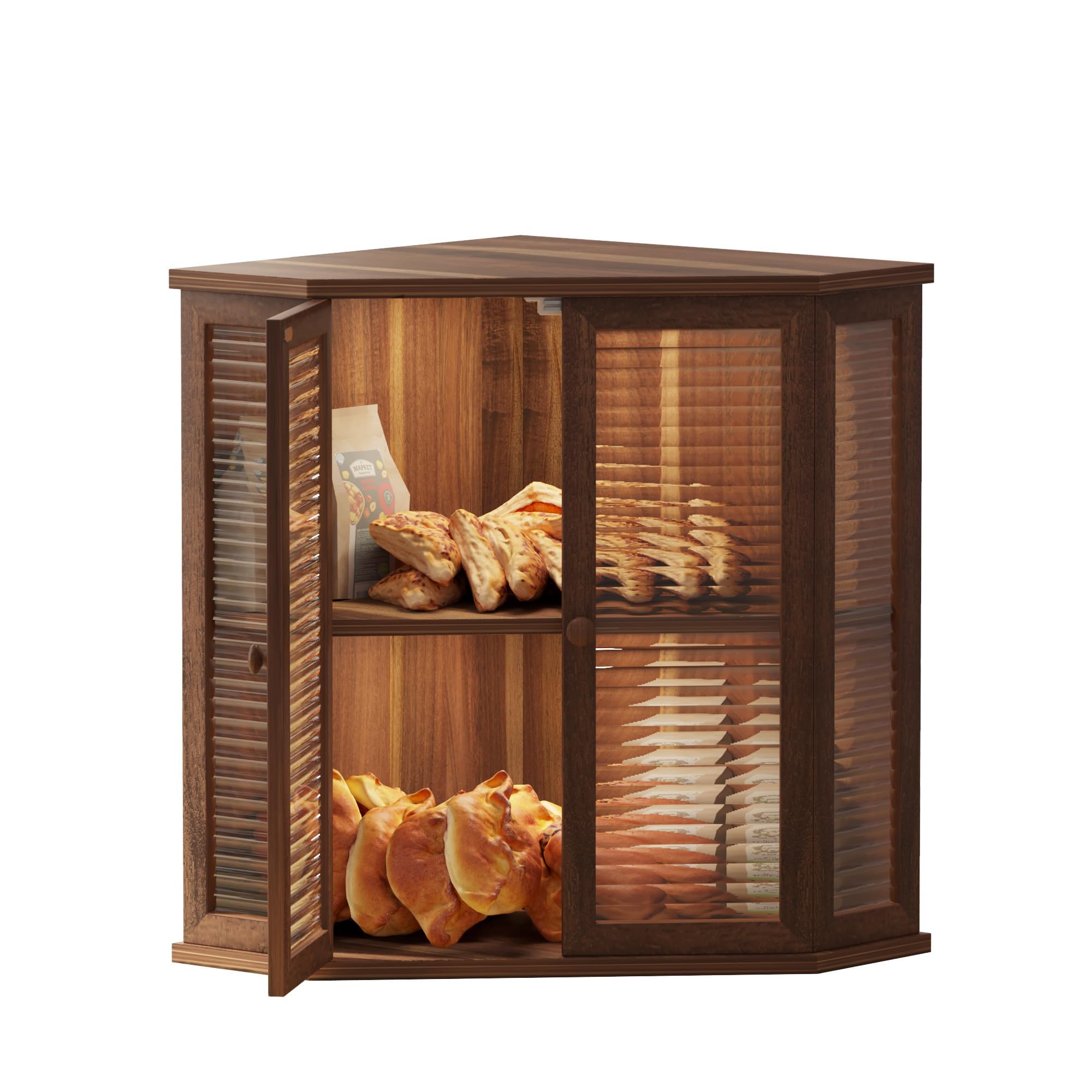 Photo 1 of Aycarzcy Corner bread box Bread Box for Kitchen Countertop - Corner Bread Storage Box 16.51" H, Premium Wood with Glass Door, Perfect for Homemade Bread, Baguettes & Pastries (Acacia brown)