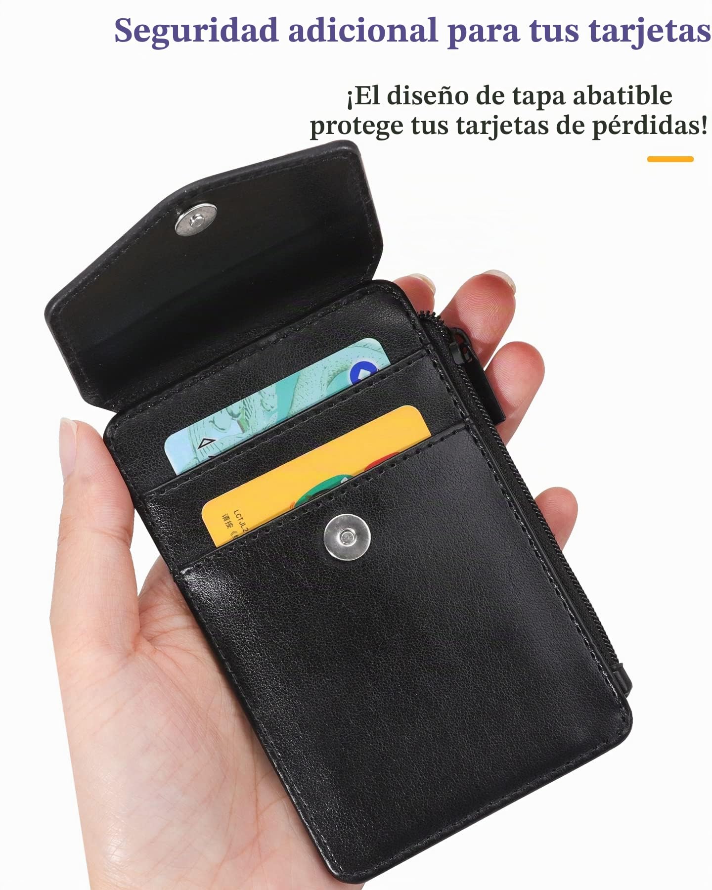 Teskyer Porta Tarjetas Identificativas, Cuero PU, con Bolsillo de Cremallera, Cordón de Nylon, 3 Ranuras para Tarjetas, para la Oficina, la Escuela, Las Tarjetas de crédito, Negro