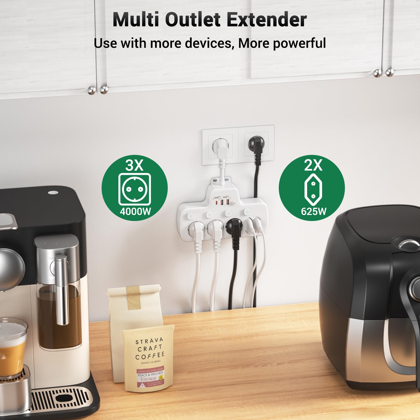 PD20W Ciabatta Multipresa con Interruttori Indipendenti,Presa Multipla Salvaspazio con USB,PD20W e QC18W Ricarica Rapida Elettrica Multipresa Protezione Sovratensione 5 Presa con Pnterruttore,Bianco