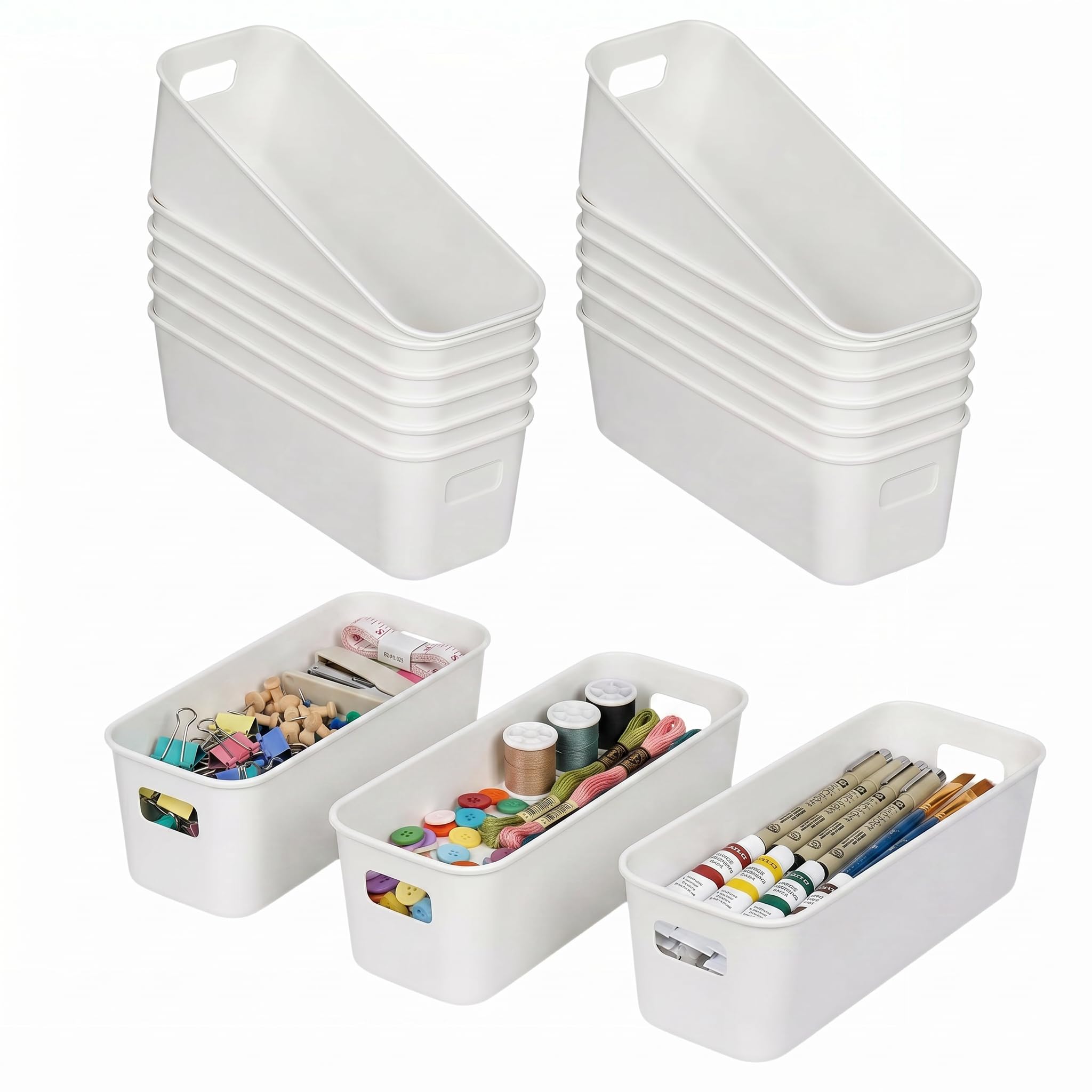 SXCCNW Narrow Storage Box, 14 Pack Bathroom Storage Baskets(26.5x8x8.2cm)
