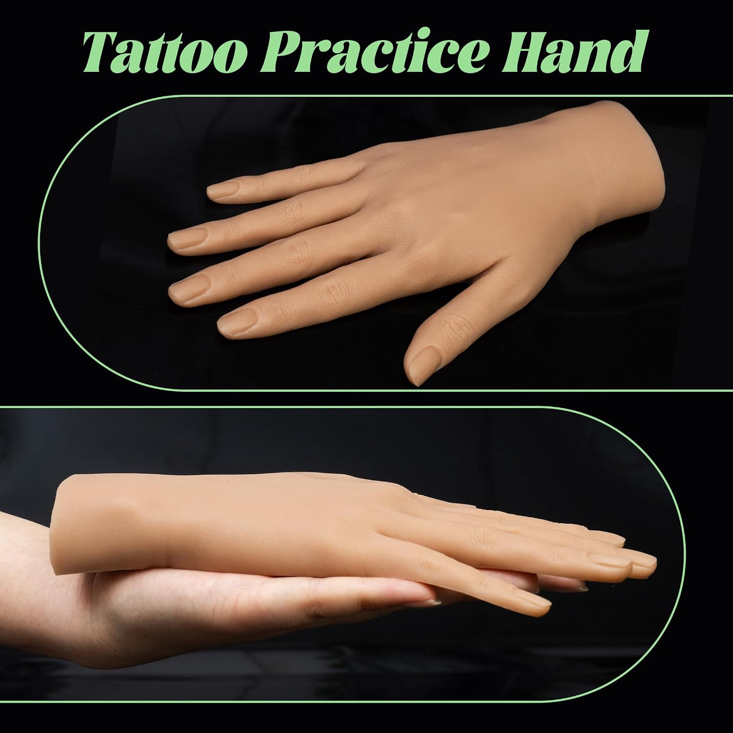 Silicone Practice Hand Fake Tattoo Hand | Lifelike silicone hand for needle practice and tattoo design. Reusable soft skin for stencil and shading drills.