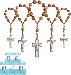 Wood Rosary Beads Bulk for Men,Catholic Prayer Pocket Rosary,Handmade Wooden Rosary with St Benedict Medal and Crucifix Cross