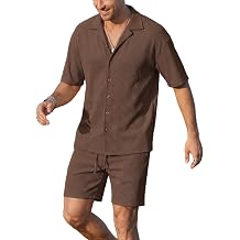 Opomelo Mens 2 Piece Vacation Outfits - Button Down Shirt and Shorts