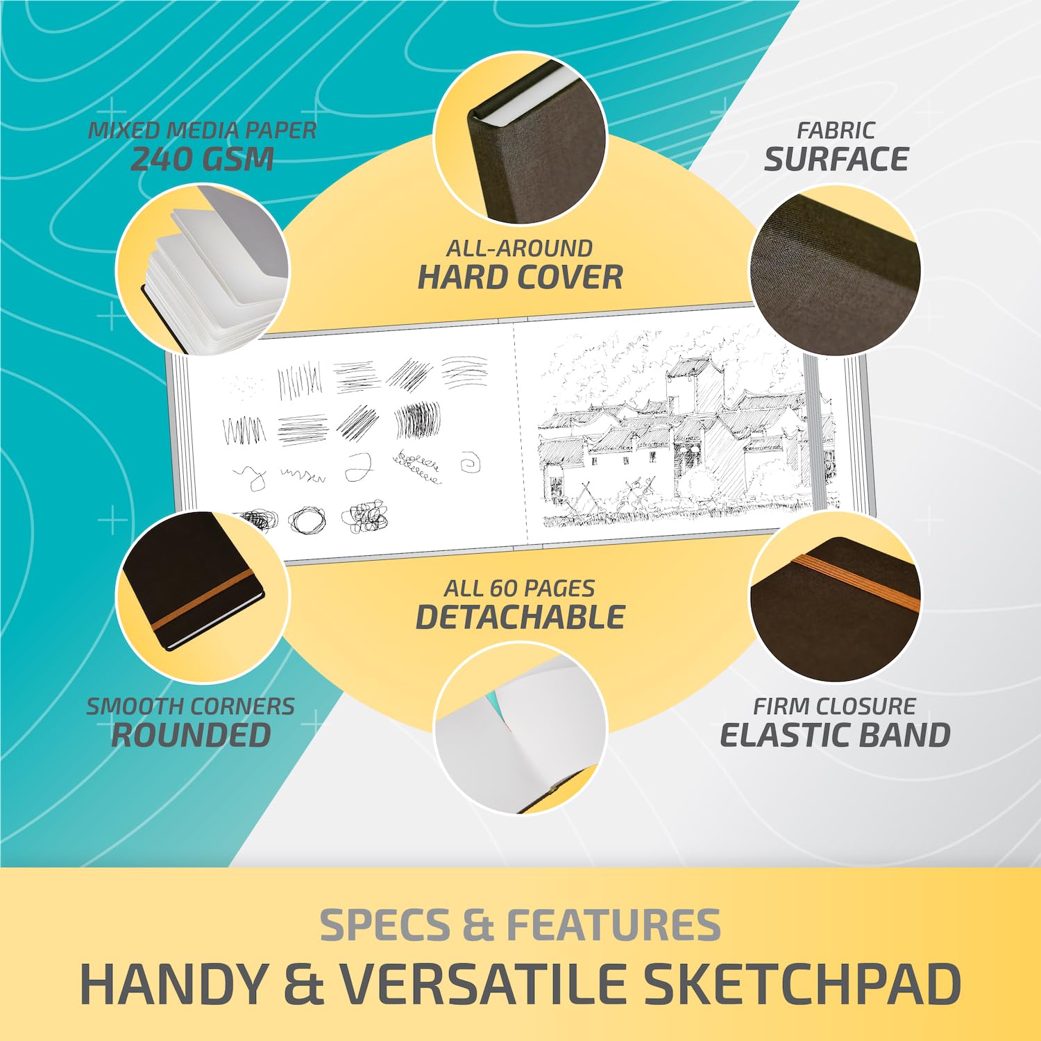 PaperBay Confezione da 2 blocchi da disegno misti da 240 g/m², 13,5 x 19,6 cm, con copertina rigida per mescolare pennarelli asciutti o bagnati, pastello, lavaggi ad acquerello chiari, per diario di