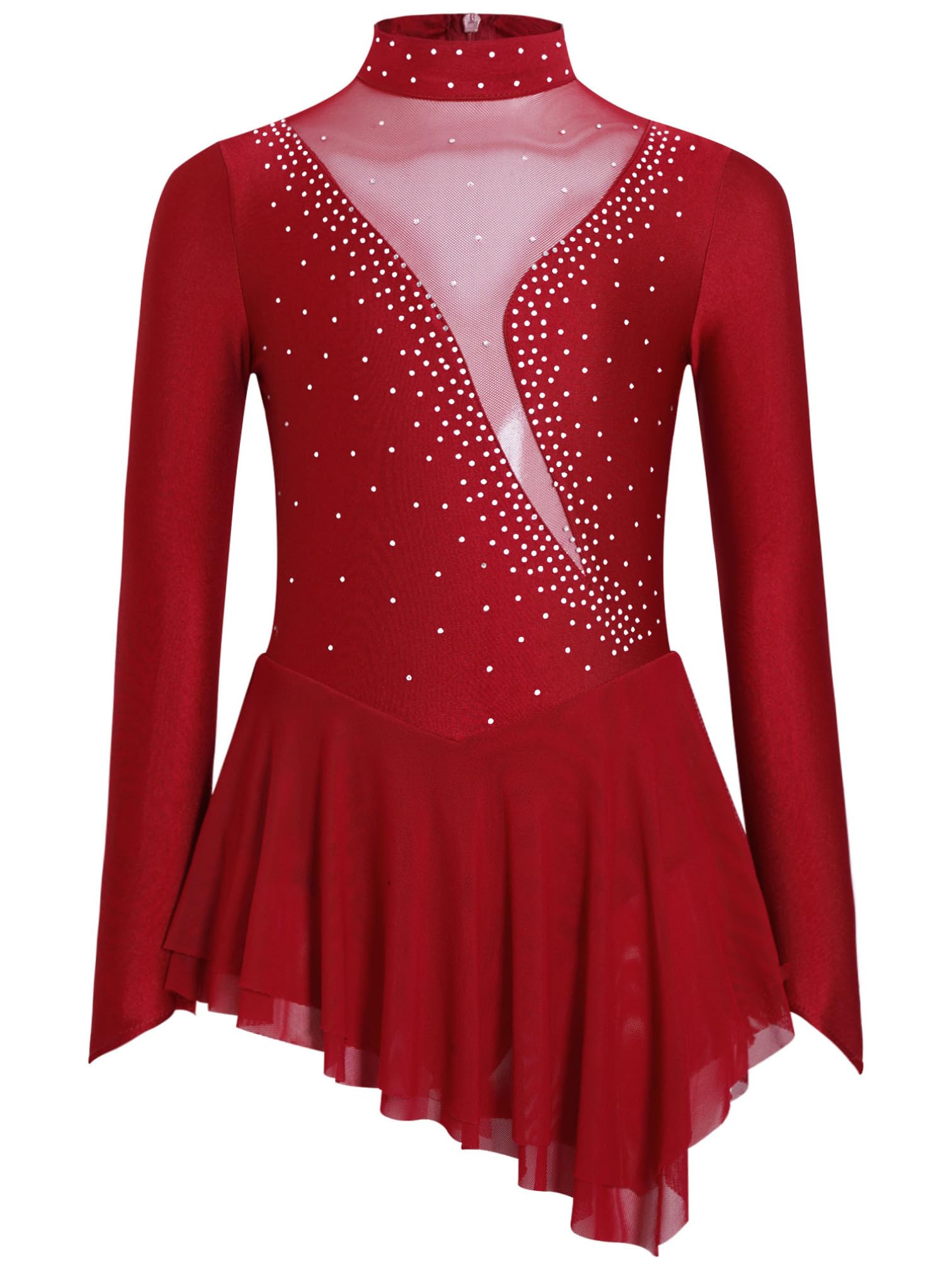MSemis Vestido Patinaje de Manga Larga para Niña Leotardos de Danza Maillot con Falda Gimnasia Rítmica con Pedrería Brillante Disfraz de Bailarina 4-16 Años — view 33
