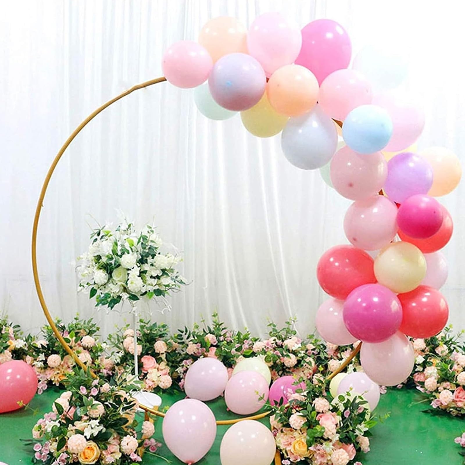 HJXGQJM Metalowy okrągły zestaw łuków balonowych, metalowa rama łuków ogrodowych na wesele, ceremonię, dekoracje imprezowe, wesela, łuk, tło, stojak z podstawą, stojak na tło do wewnątrz i na