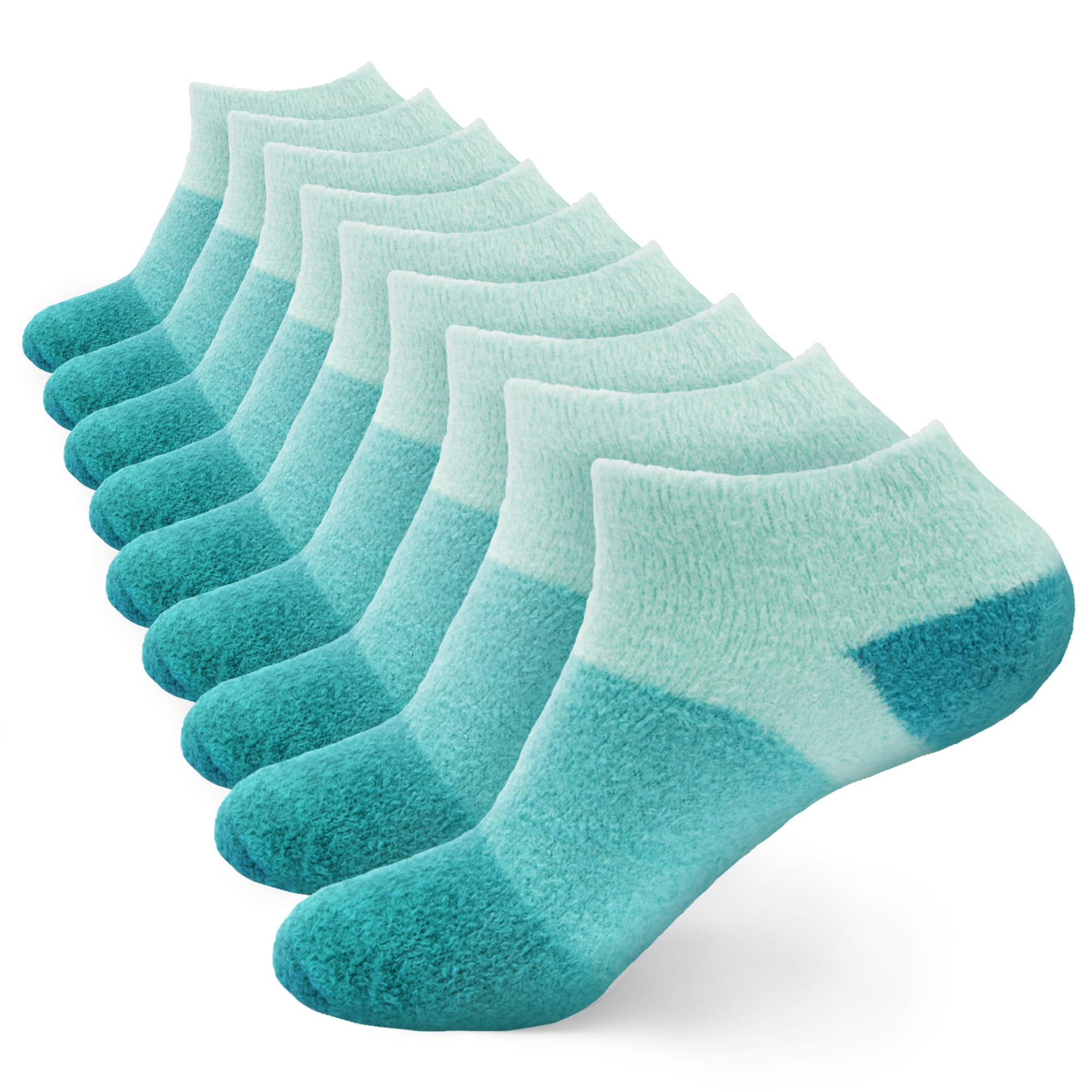 BambooMN Women's Aloe Infused Fuzzy Nylon Moisturizing Spa Socks - Aquamarine - Size 4-8 - 9 Pairs