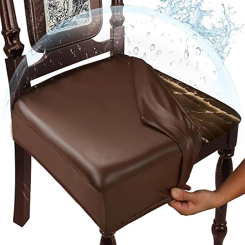Miniatura 16 de Fundas impermeables para asiento de silla de comedor, fundas de cuero para asiento de cocina, fundas de asiento elásticas resistentes a manchas para