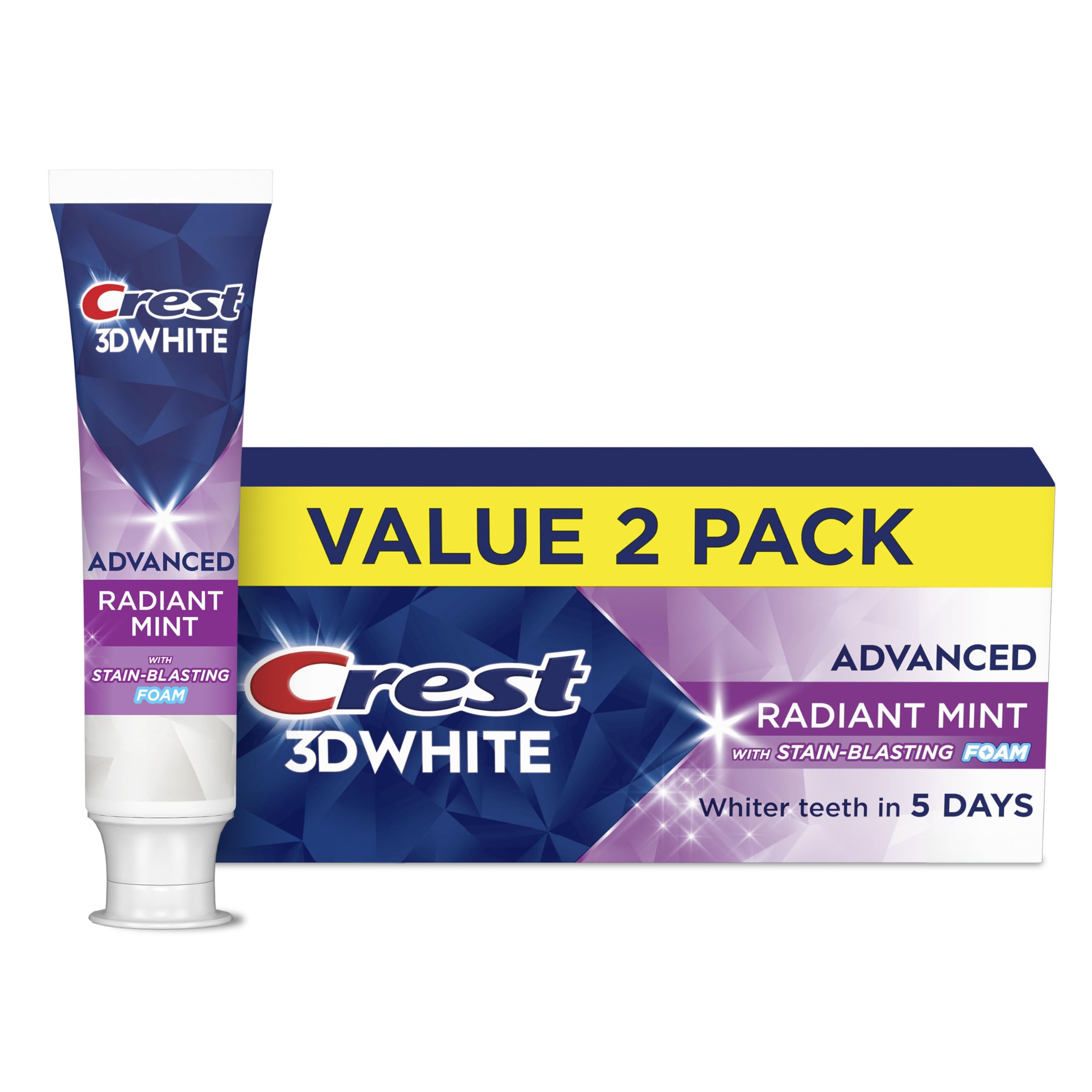 3D White Advanced Teeth Whitening Toothpaste, Radiant Mint, 3.3 oz, Pack of 2
