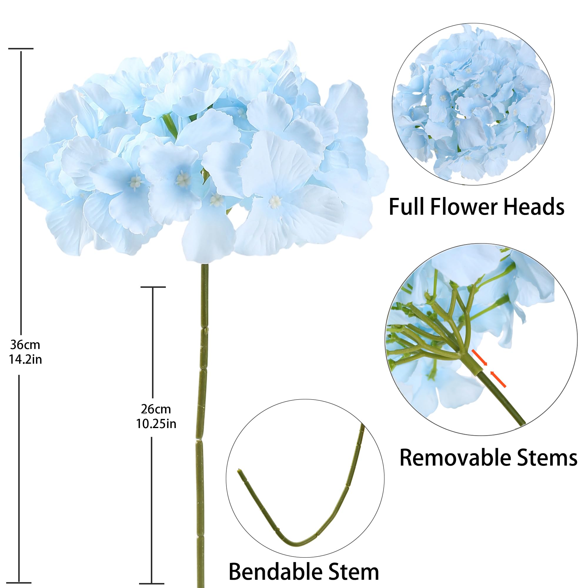 HNVNER 6 Pcs Flores Artificiales Hortensias, Flores Seda Hortensias para Bodas Hogar Hotel Decoración, Azul