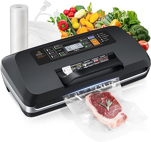 Máquina selladora al vacío de 95 kpa, sellador de alimentos totalmente automático comercial, funciones 10 en 1 y potente sistema de sellado con