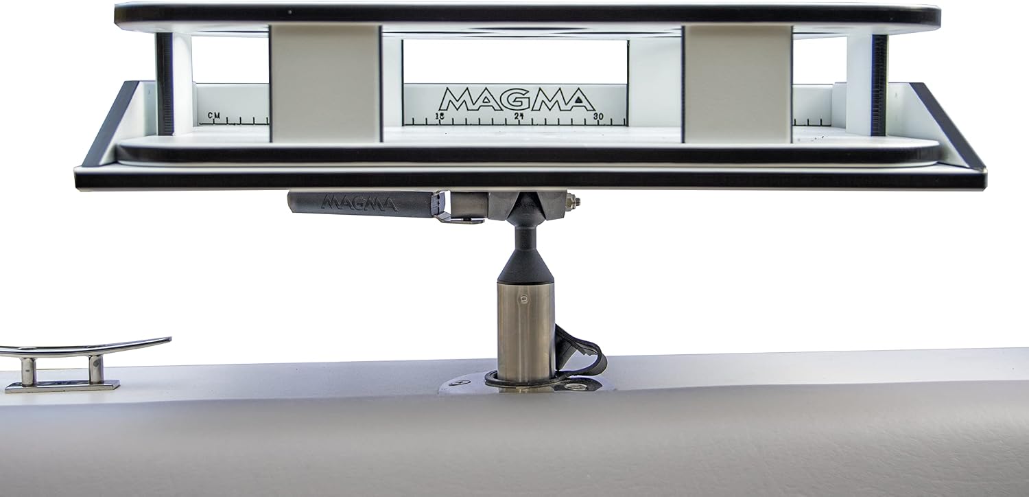 MAGMA T10-532 Rectangle Boat Party Table/Serving Station | Secure Marine Drink & Bottle Holder | UV-Resistant HDPE Boat Accessory | Includes All Angle Levelock Rod Holder Mount