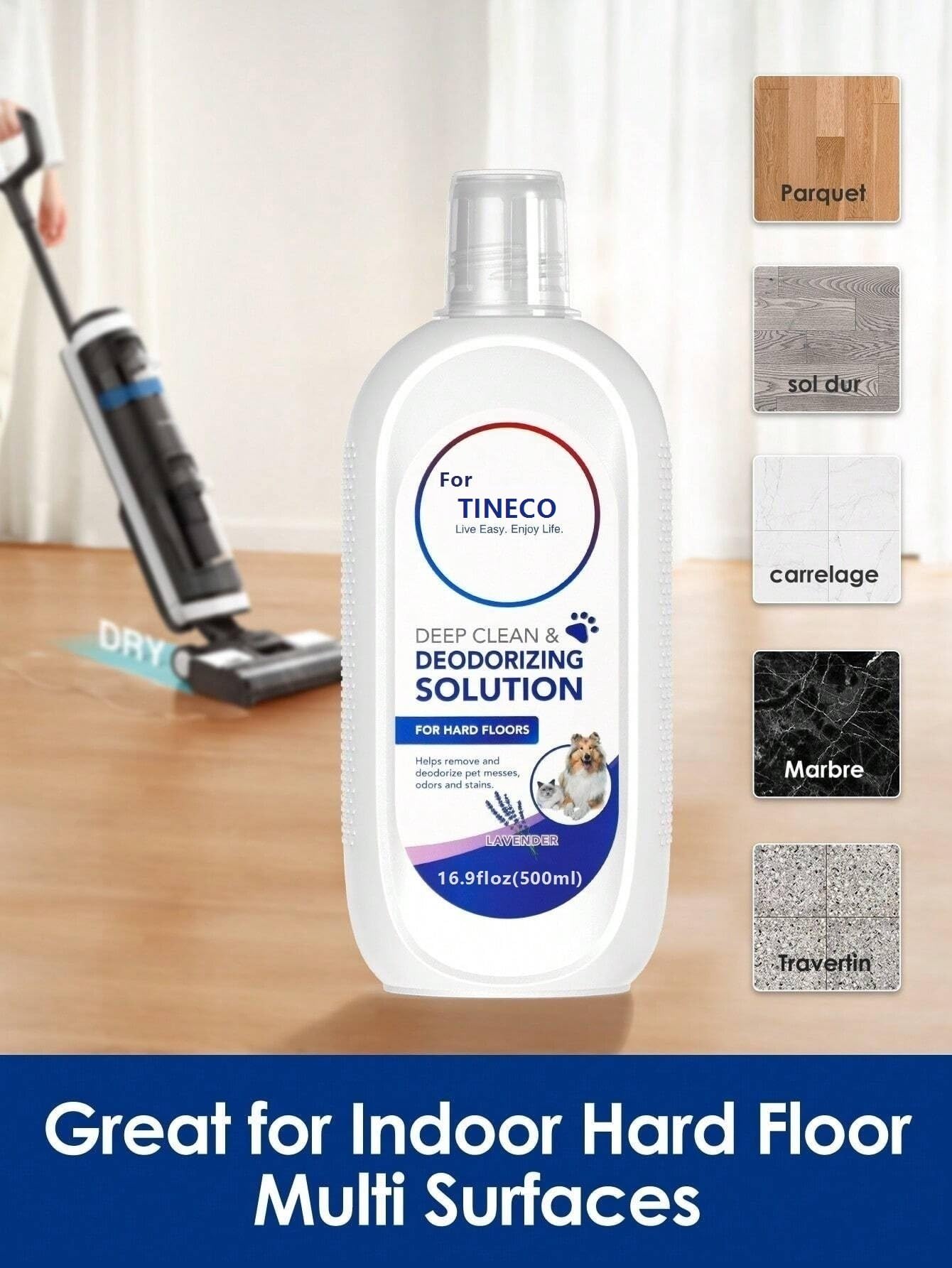 Detergente per pavimenti - Pulisce in profondità un'ampia gamma di pavimenti duri - Profumo di lavanda - 500 ml - Compatibile con Tineco IFloor 2/3 Breeze, FLOOR ONE S3/S5/S5 Pro 2/S6/S7 Pro(3pc)