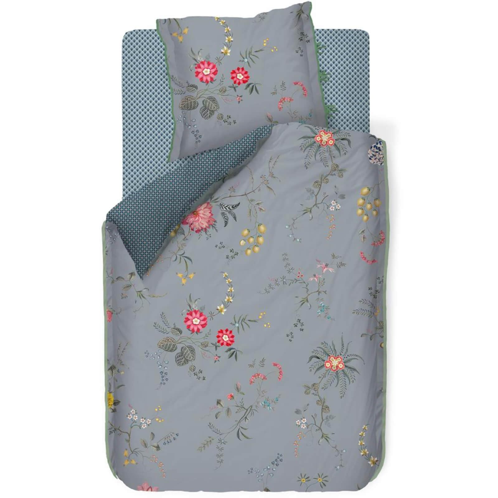 Pip Studio Bettwäsche Fleur Grandeur aus 100% Baumwolle Perkal mit Blumenmuster und Wendeoptik, Blau, 135 x 200 cm