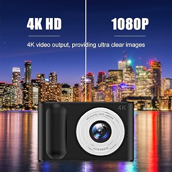 Digital Camera, 4K Kids Camera HD 48MP 8X Zoom Digital Video Camera with 2.4in Screen, Compact Small Camera for Travel Photography Vlogging (White)
