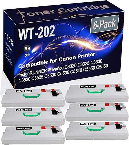 Paquete de 6 unidades (negro) compatible imageRUNNER Advance C3320 C3325 C3330 C3520 C3525 C3530 Caja de contenedores de tóner residual (alta