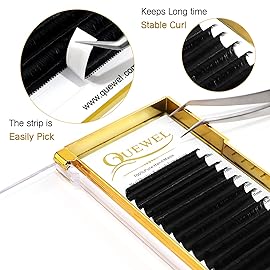QUEWEL Easy Fan Lash Extensions 0.05mm D Curl Eyelash Extensions 17mm Single Lash Trays Matte Black Ultra Lightweight C CC D DD Curl Volume Lashes Self Fanning Lashes (0.05D 17mm)