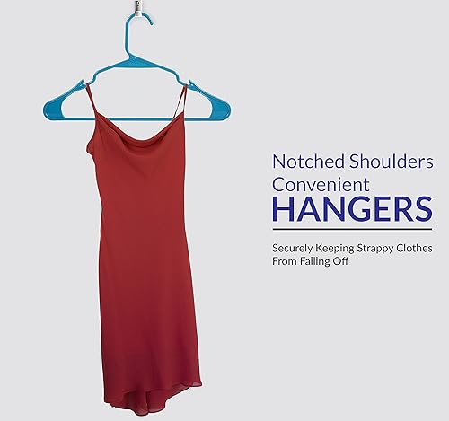 Miniatura 5 de ROYALE Paquete de 60 perchas de plástico azul para ropa, colgador de ropa de plástico resistente ideal para uso diario estándar, perchas de plástico