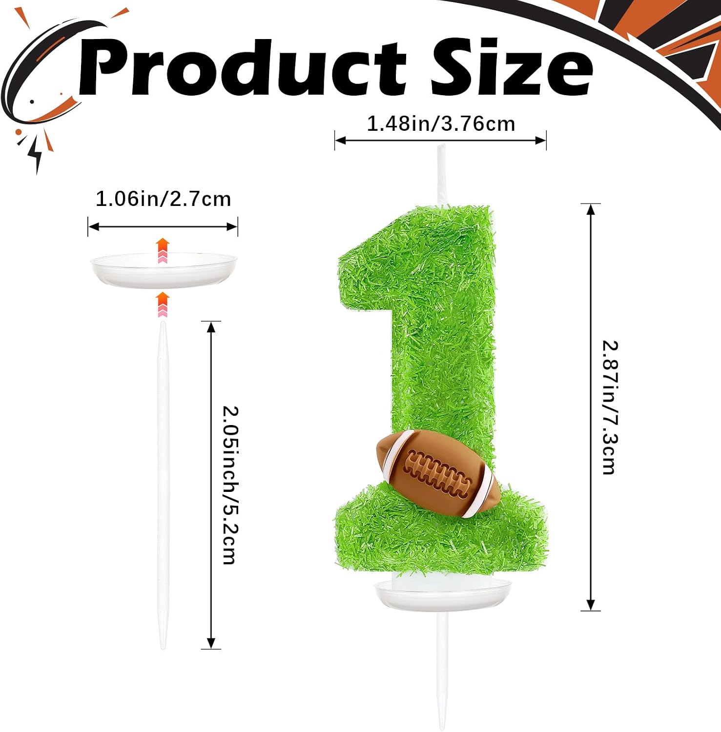 Green Football Number 1 Candle, Football 1st Birthday Party Decorations, Birthday Candles Cake Topper Boys Girls, Party Supplies Cake Decorations