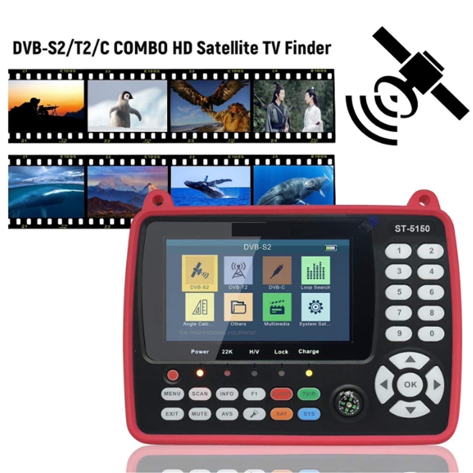 Détecteur De Satellite DVB-T2/DVB S2/DVB C H.265 Combo Sat Finder Dvb T2 Récepteur Satfinder 4.3 "écran LCD Couleur DéTection PréCise