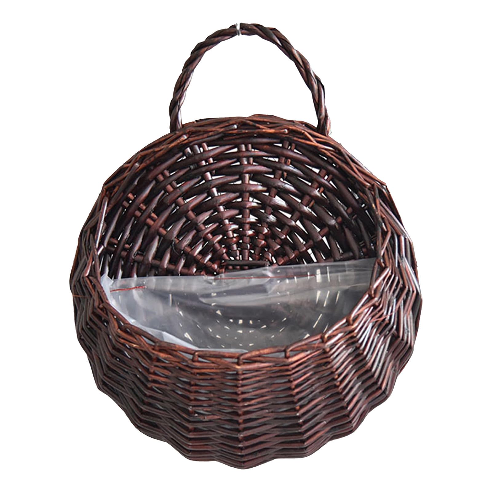 Macetero colgante para valla de pared, cesta de ratán hecha a mano, cesta de mimbre hecha a mano, para colgar macetas, decoración de jardín, interior y exterior, maceta (café, A)