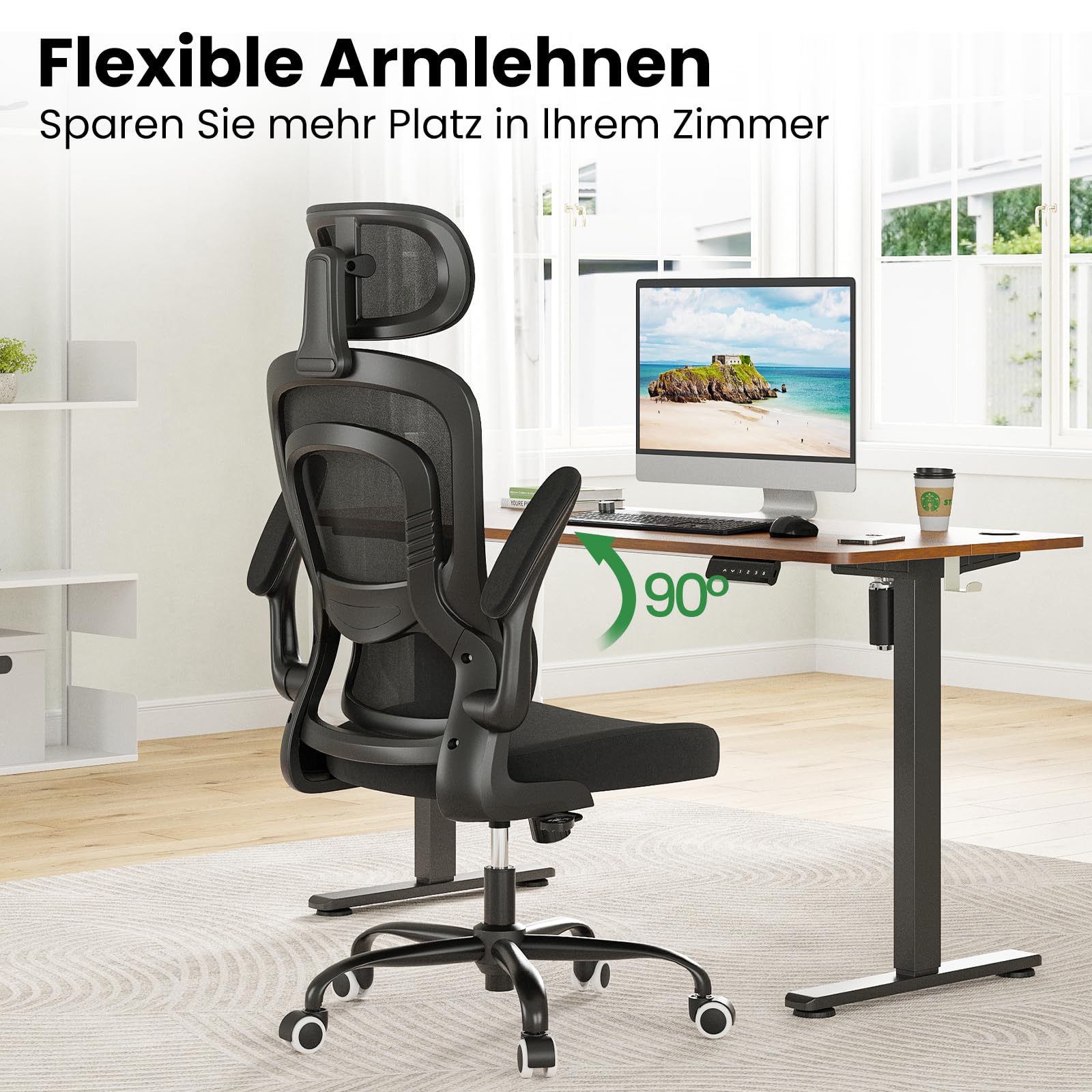 Farini Ergonomischer Stuhl Büro Computer Stuhl mit Rollen Schreibtisch für Bequemer Home Office Höhenverstellbar Chefsessel Bürostuhl mit Kopfstütze
