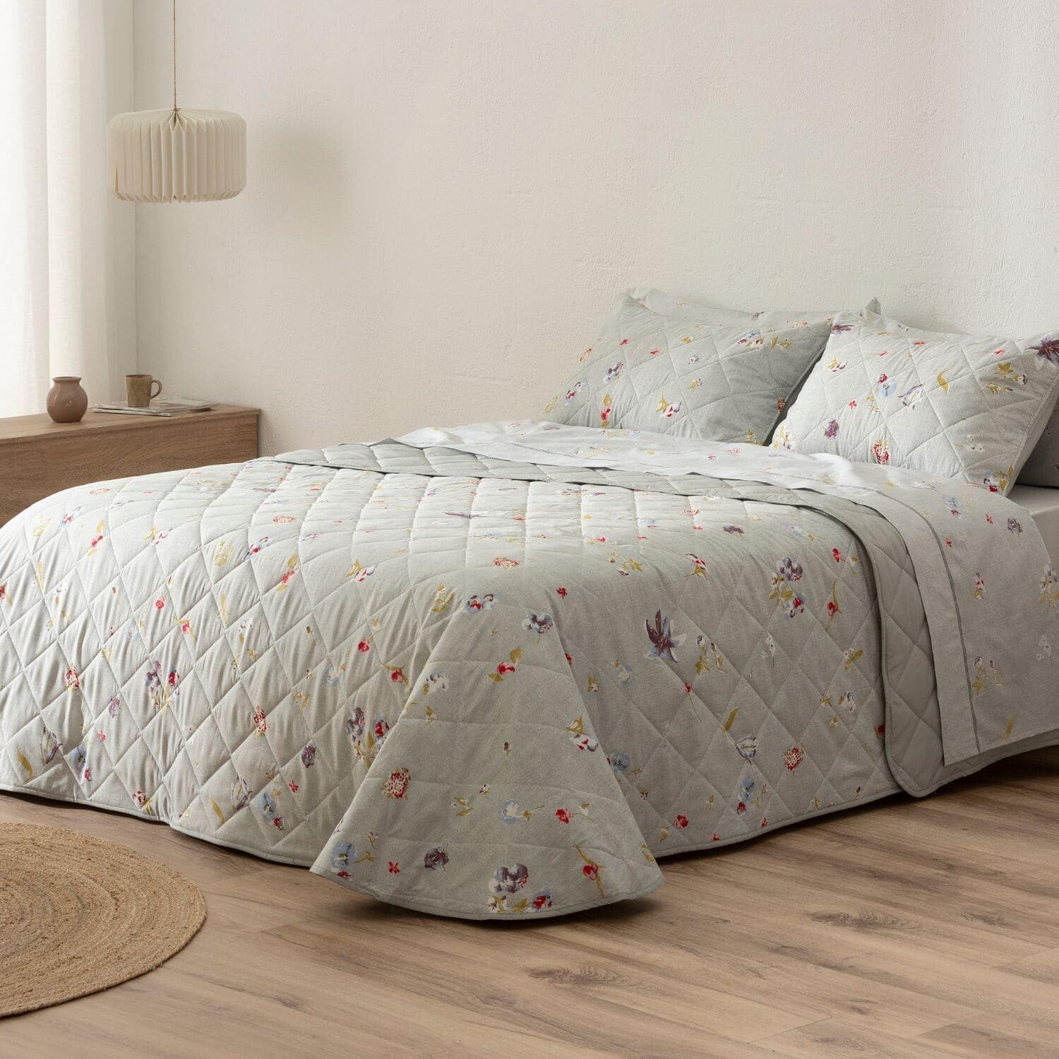 Burrito Blanco Bouti Bedspread, 100% Microfiber, Grey, Ancho de 150 a 160