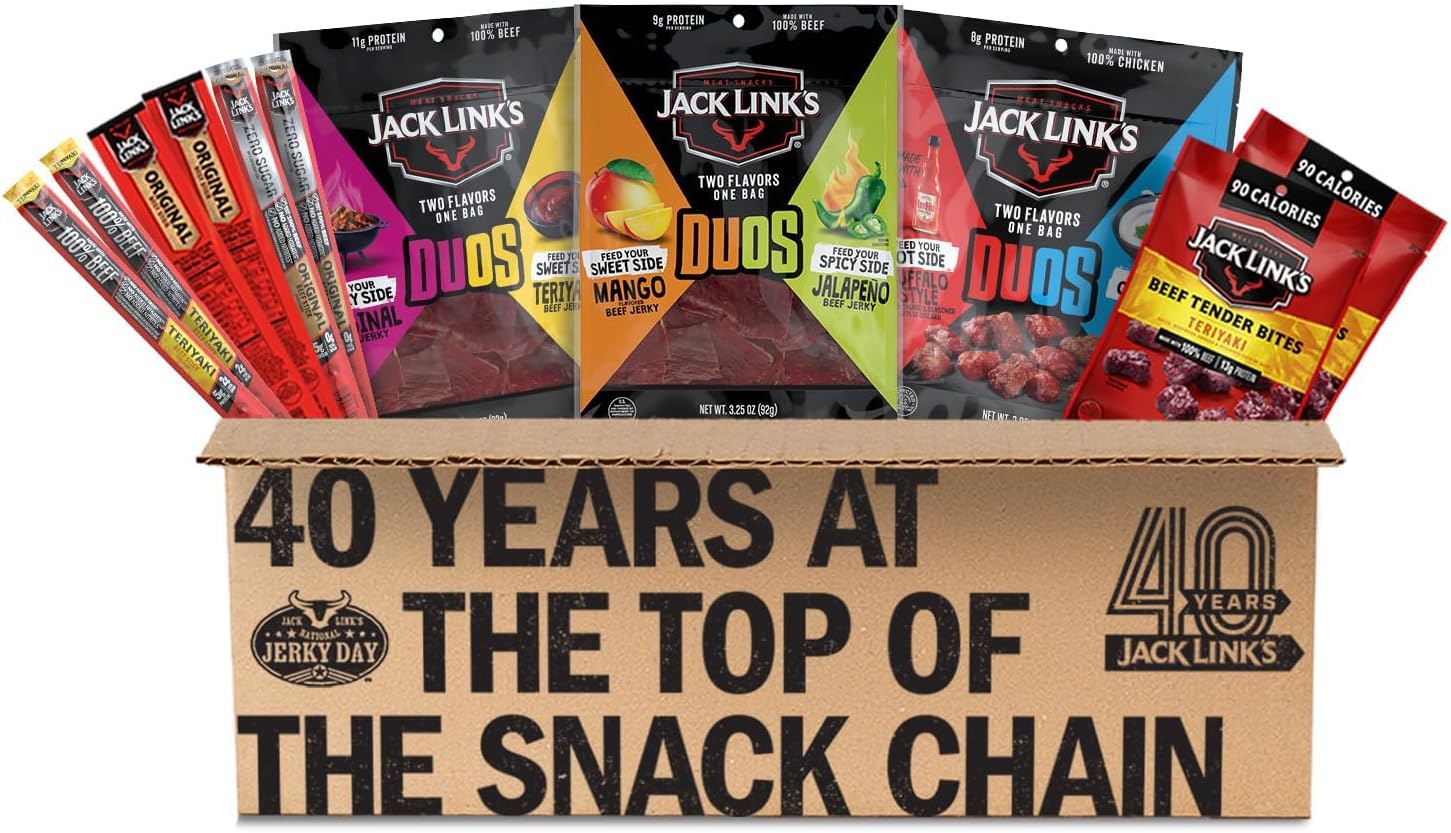 Jack Link’s DUOs Gift Box – Includes Beef Jerky, Chicken & Tender Bites, & Sticks, Great Protein Gifts for Dad, Men or Meat Lovers, Ideal for Holidays & More – 11-Piece Beast Snack Variety Pack