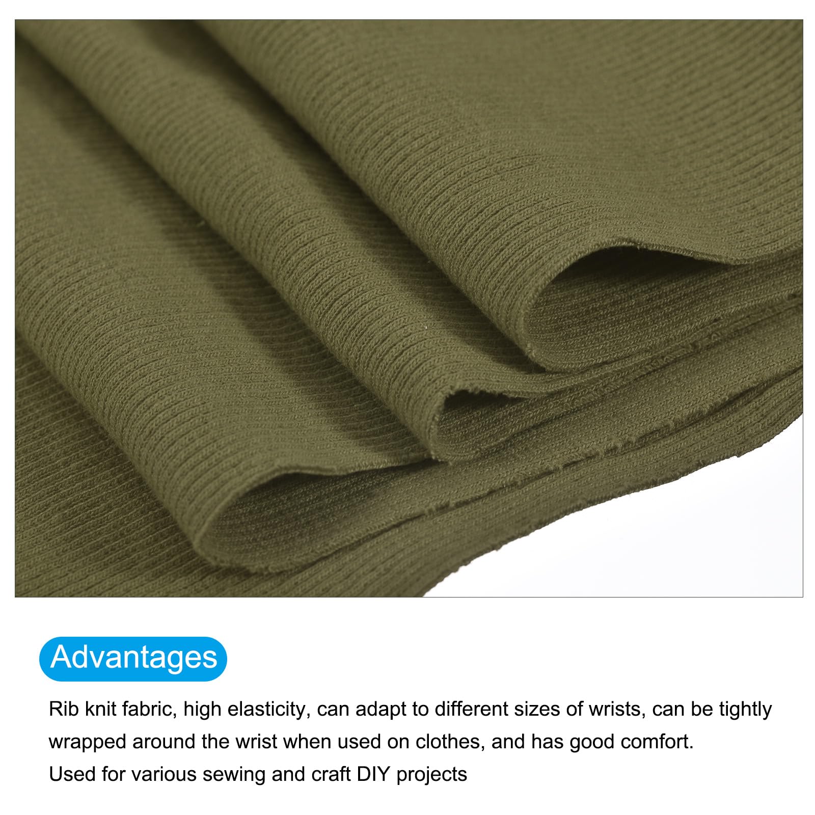 Nastro Elasticizzato A Coste In Cotone - Per Polsini, Maniche E Cinture, Verde Militare, 100x25 Cm