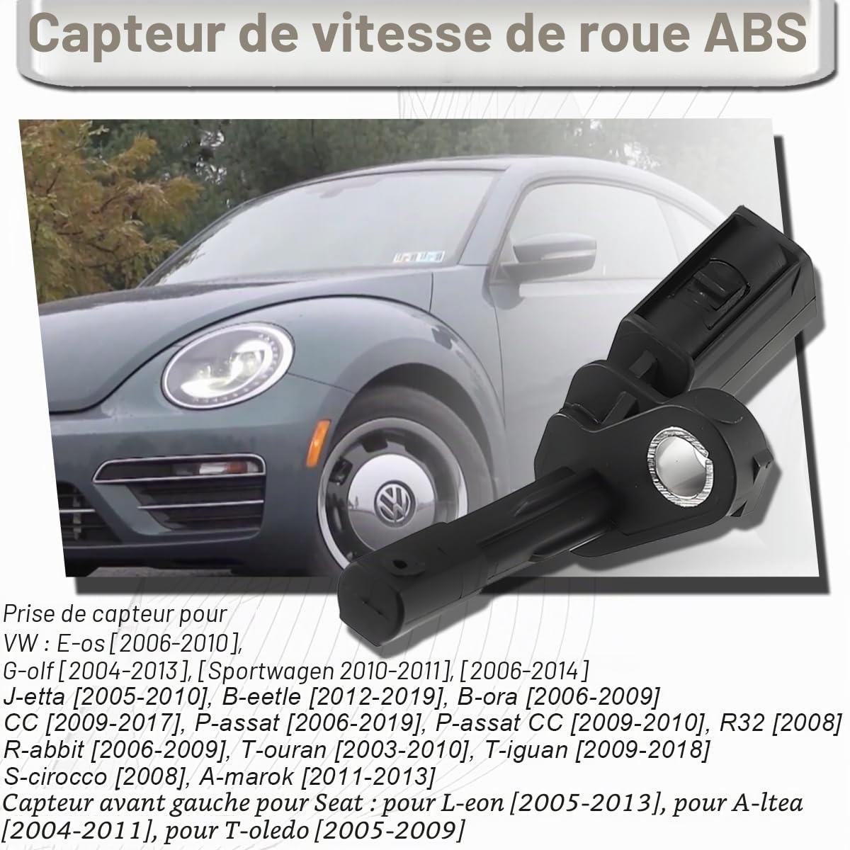 ZAMDOE Capteur de Vitesse de Roue ABS pour VW Golf Jetta Passat Touran Tiguan Avant arrière Gauche Droite pour Audi A3 TT pour Porsche Carrera GT pour Seat 1K0927807 1K0927808 7H0927803 7H0927804