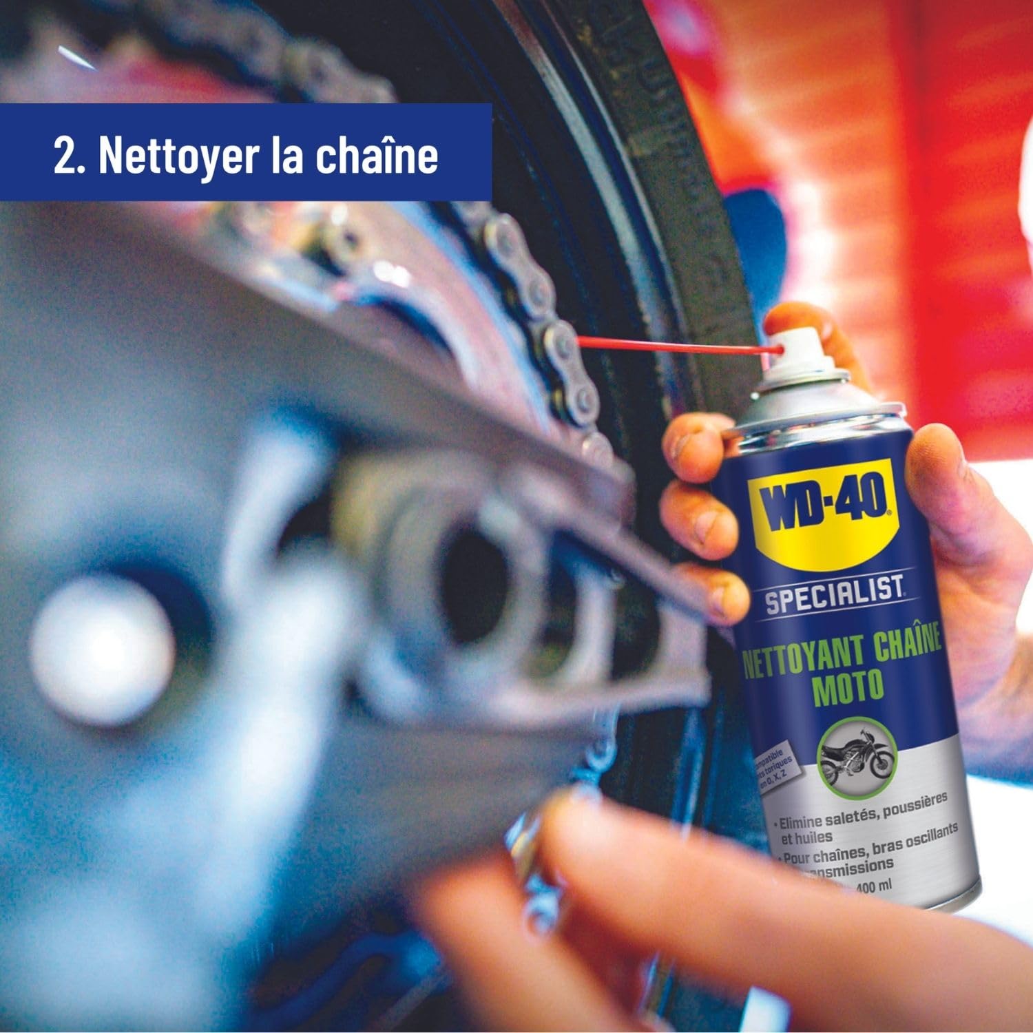 WD-40 SPECIALIST Kit d'entretien Moto Complet - Pack de 5 produits + outils | Kit des essentiels de l'entretien moto - Nettoyer, lubrifier et faire briller la moto - Brosse et chiffon inclus